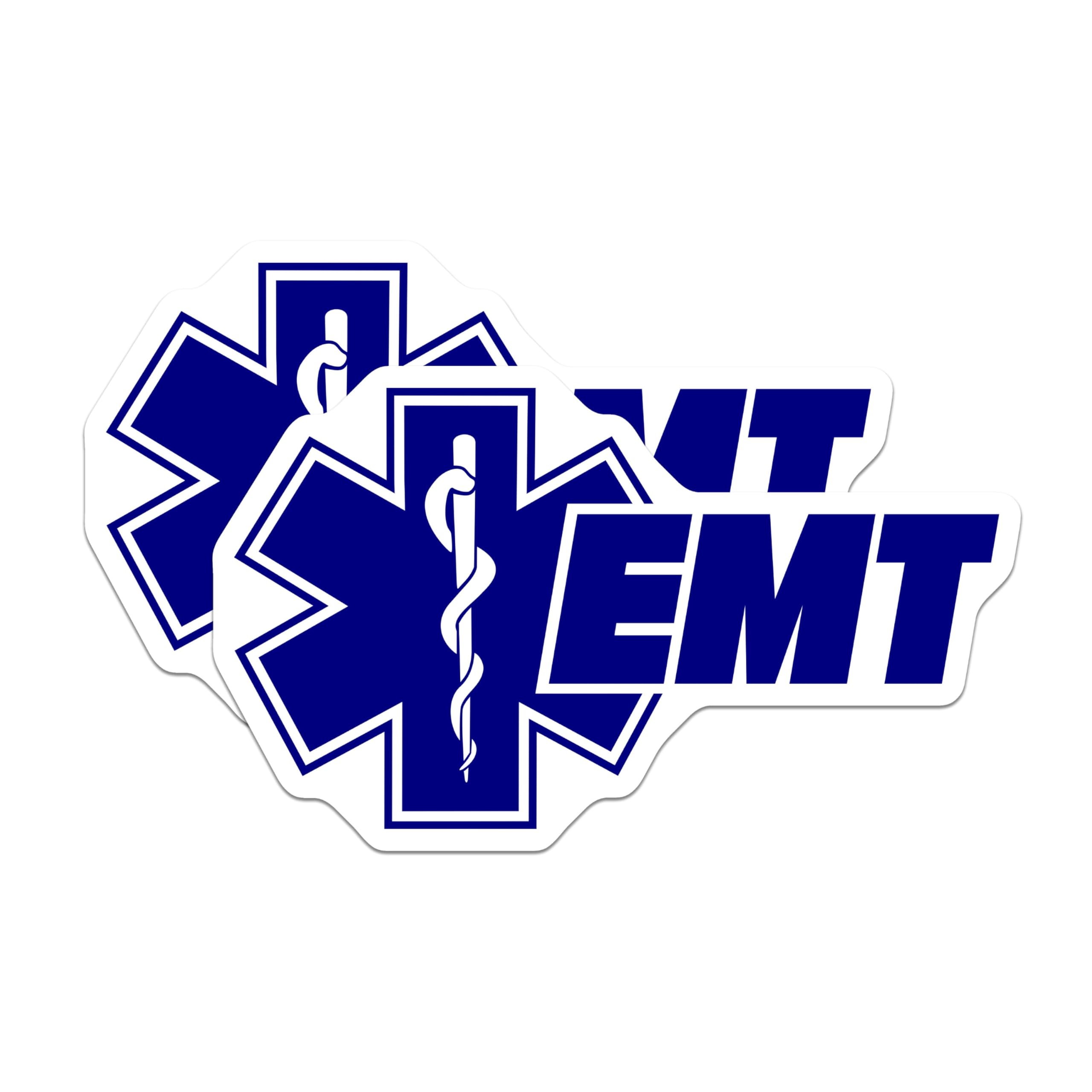 (2 Pack) EMT Star of Life Stickers - Emergency Medical Technician Decals - First Responder Paramedic Stickers - 5" On Longest Side - Sticks to Smooth Flat Surfaces - Made in USA - BMCS5263