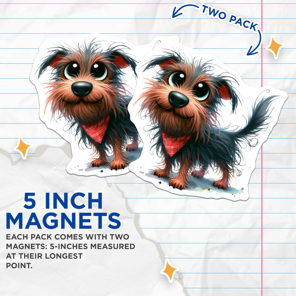 (2 Pack) Cute Dog Magnets - Shaggy Terrier Art - Dog Mom Locker Decor - 5 Inches On Longest Side - Thick Durable Magnet - Made in USA - MAG29088