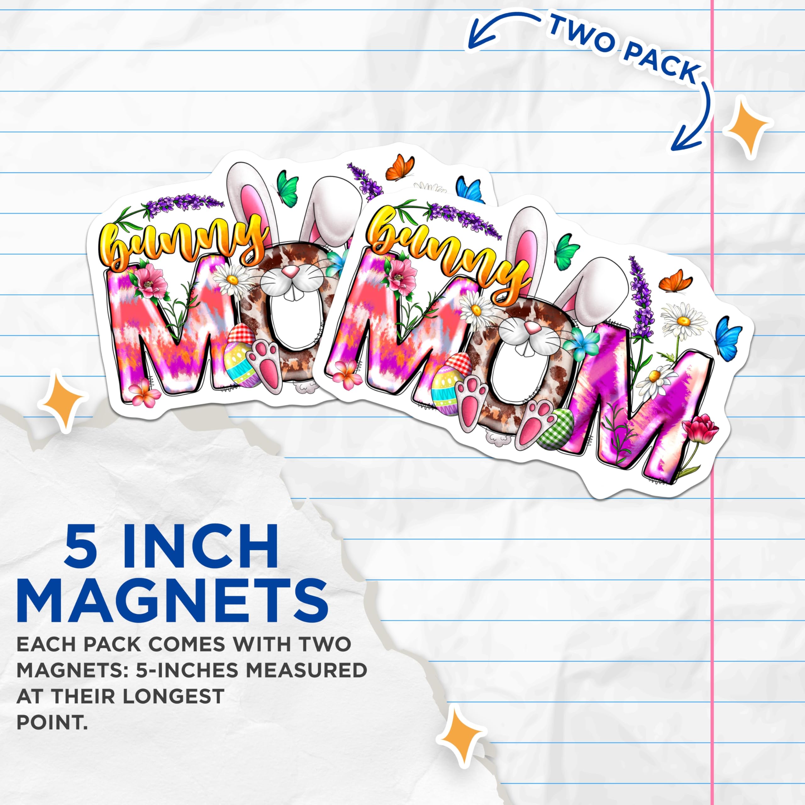 (2 Pack) Bunny Mom Magnets - Easter Decor Spring Refrigerator Accessory - Happy Mama Lover Decor - 5 Inches On Longest Side - Thick Durable Magnet - Made in USA - MAG29152