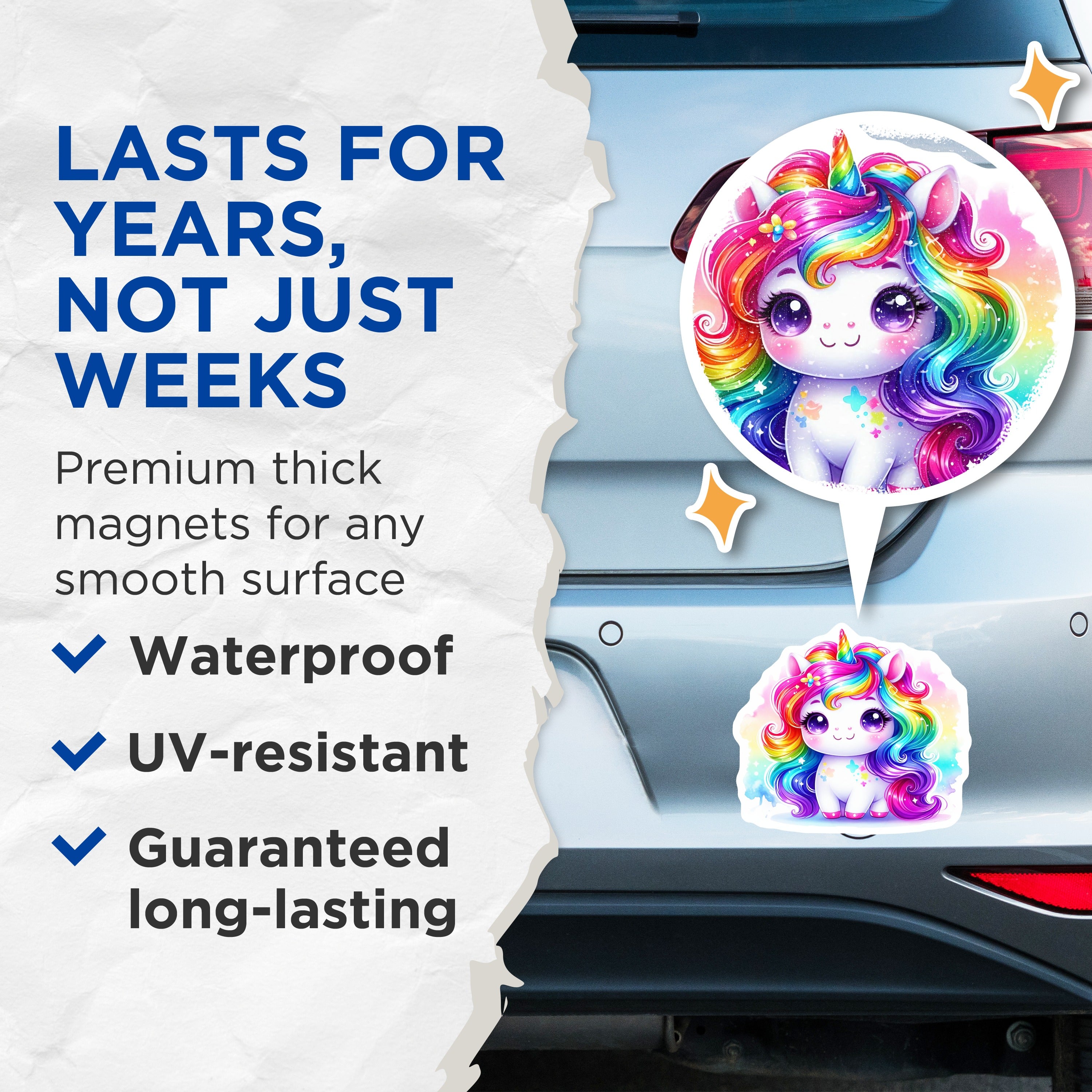 (2 Pack) Cute Unicorn Magnets - Rainbow Mane - Kawaii Fantasy Decor - 5 Inches On Longest Side - Thick Durable Magnet - Made in USA - MAG36629