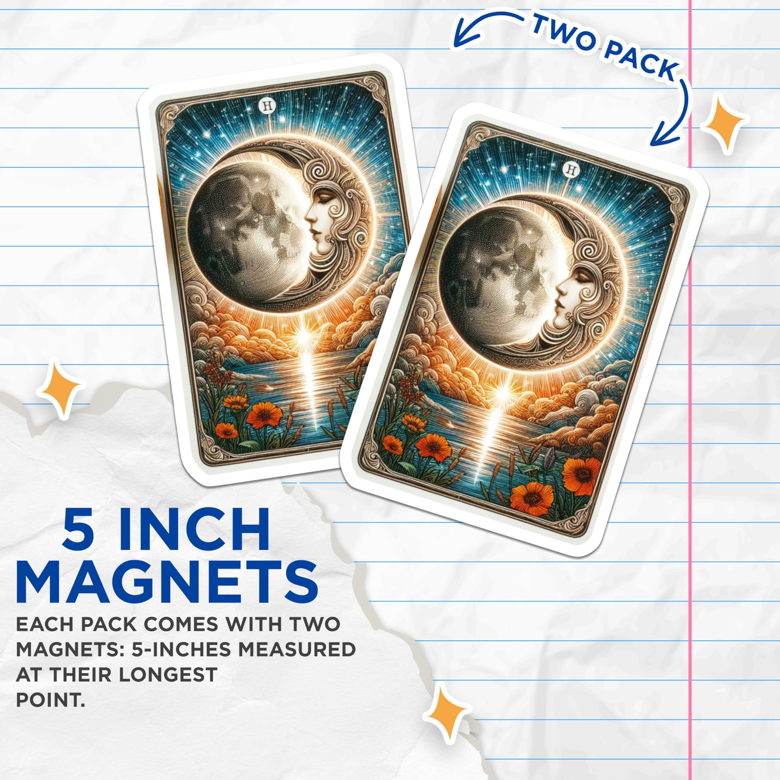 (2 Pack) Crescent Moon Face Magnets - Celestial Landscape Art - Mystical Home Decor - 5 Inches On Longest Side - Thick Durable Magnet - Made in USA - MAG22333