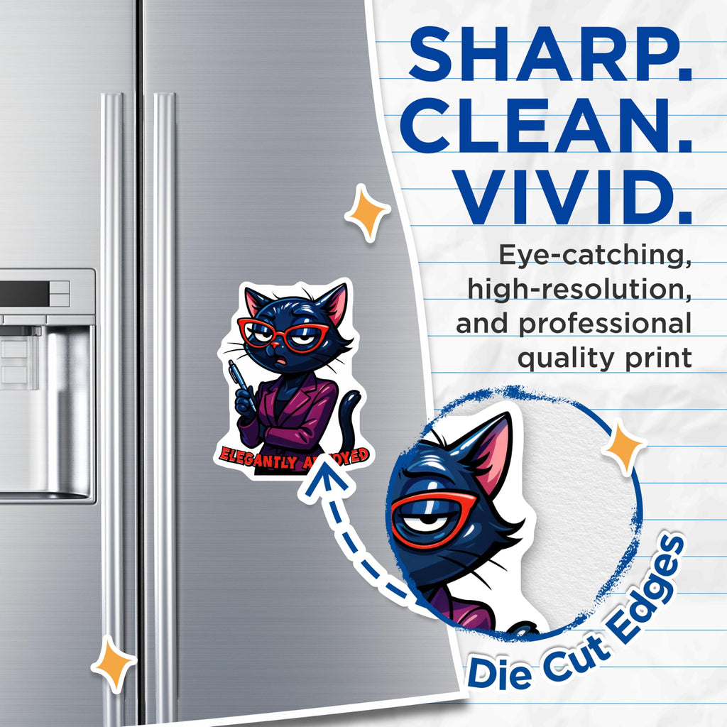 (2 Pack) Elegantly Annoyed Cat Magnets - Sassy Office Kitty Decor - Funny Work Humor Refrigerator Animal Magnets - 5 Inches On Longest Side - Thick Durable Magnet - Made in USA - MAG21649