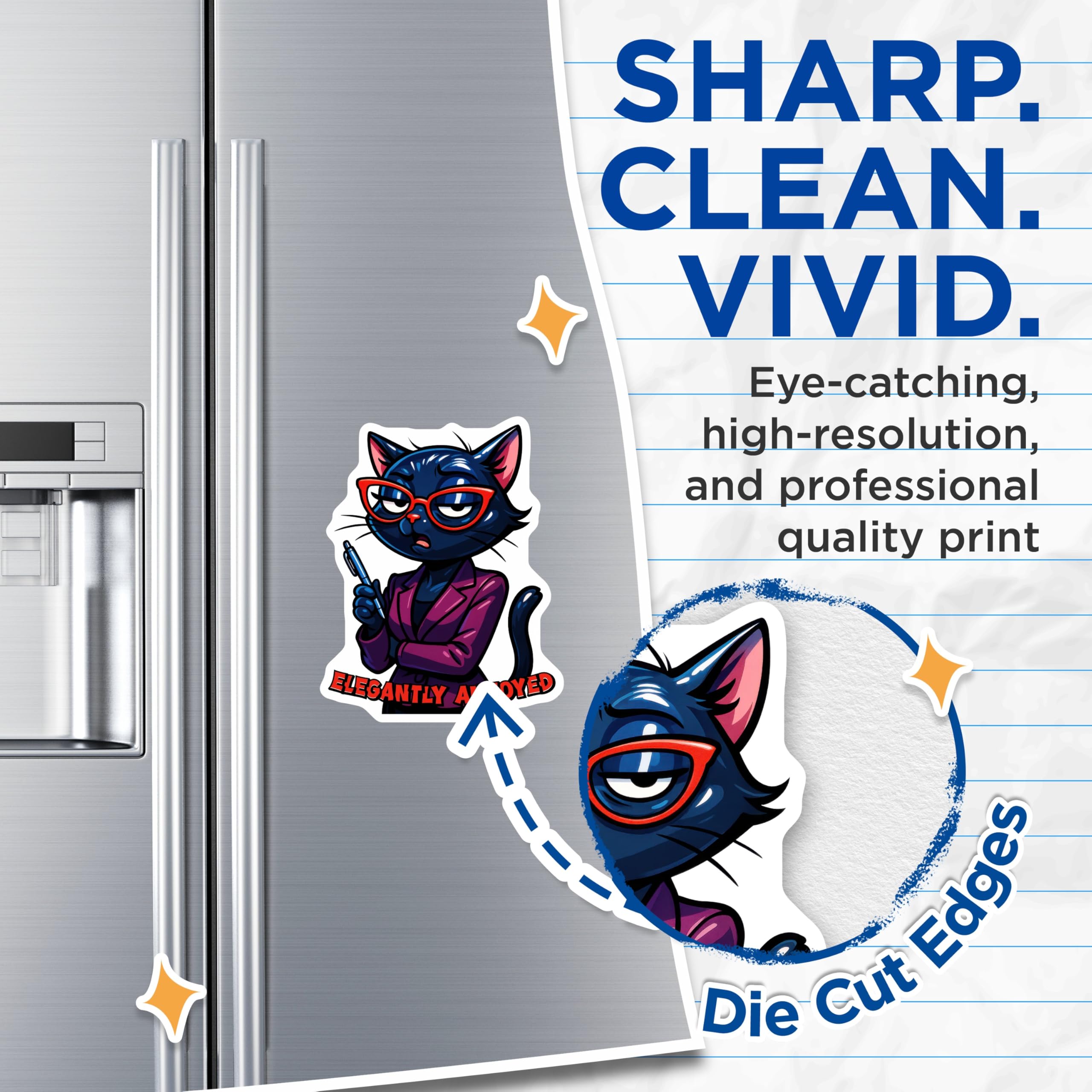 (2 Pack) Elegantly Annoyed Cat Magnets - Sassy Office Kitty Decor - Funny Work Humor Refrigerator Animal Magnets - 5 Inches On Longest Side - Thick Durable Magnet - Made in USA - MAG21649