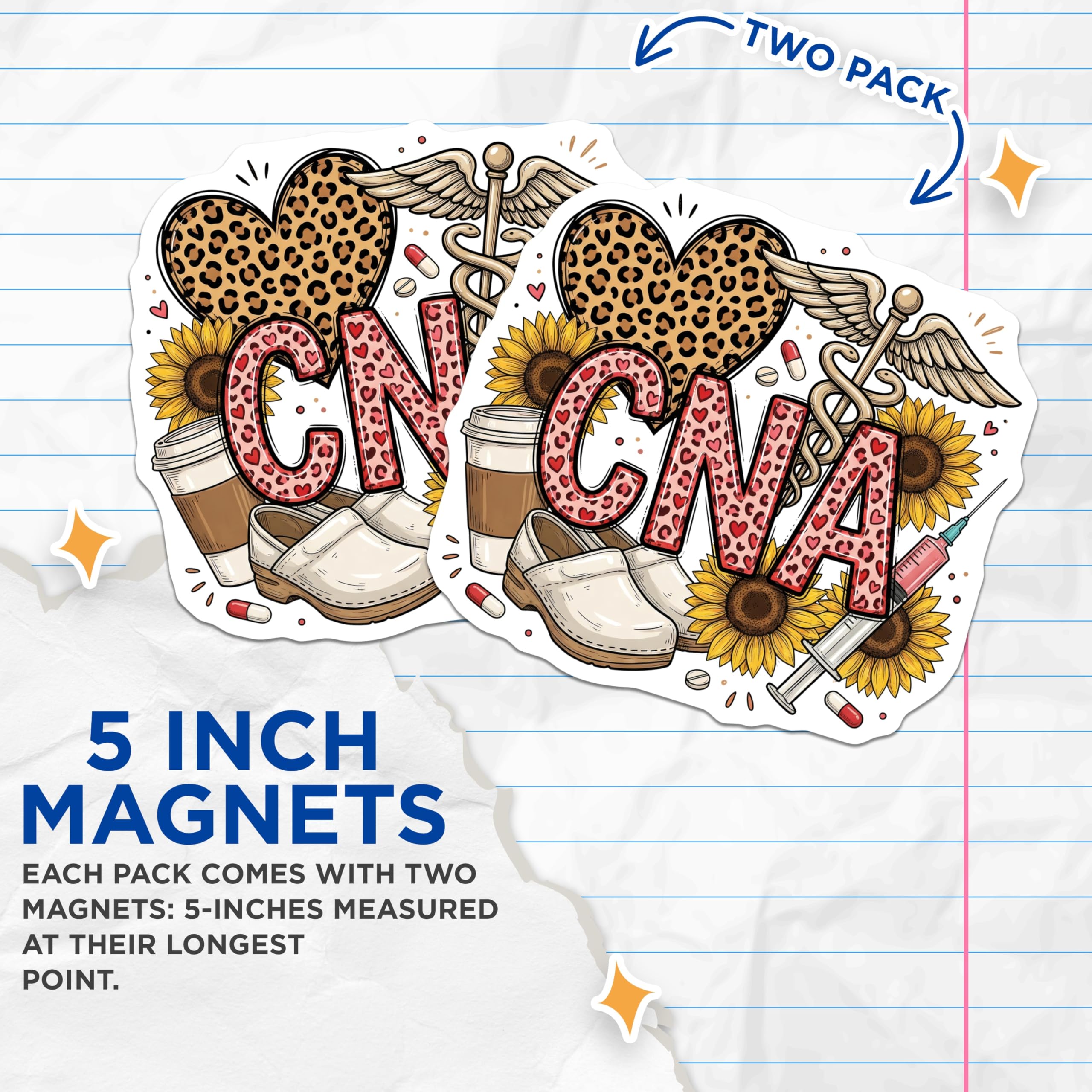 (2 Pack) CNA Magnets - Certified Nursing Assistant - Sunflower Leopard Print Hearts - Healthcare Professional Appreciation - 5 Inches On Longest Side - Thick Durable Magnet - Made in USA - MAG22907