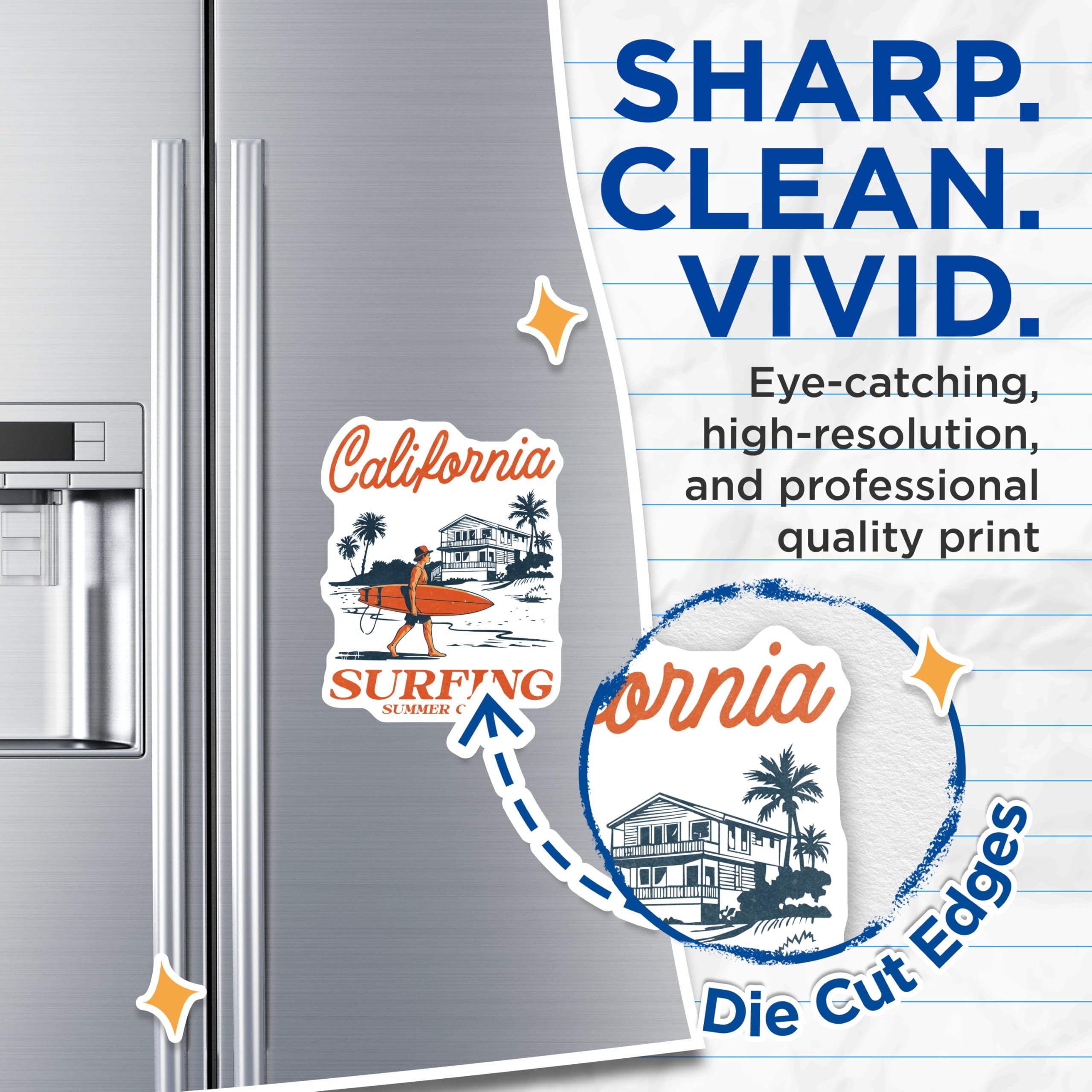 (2 Pack) Surfing California Magnets - Summer Camp Magnet - Surfer Refrigerator Magnets - 5" On Longest Side - Premium Magnet - for Cars, Refrigerators, Toolboxes, Lockers - Made in USA - MAG18162