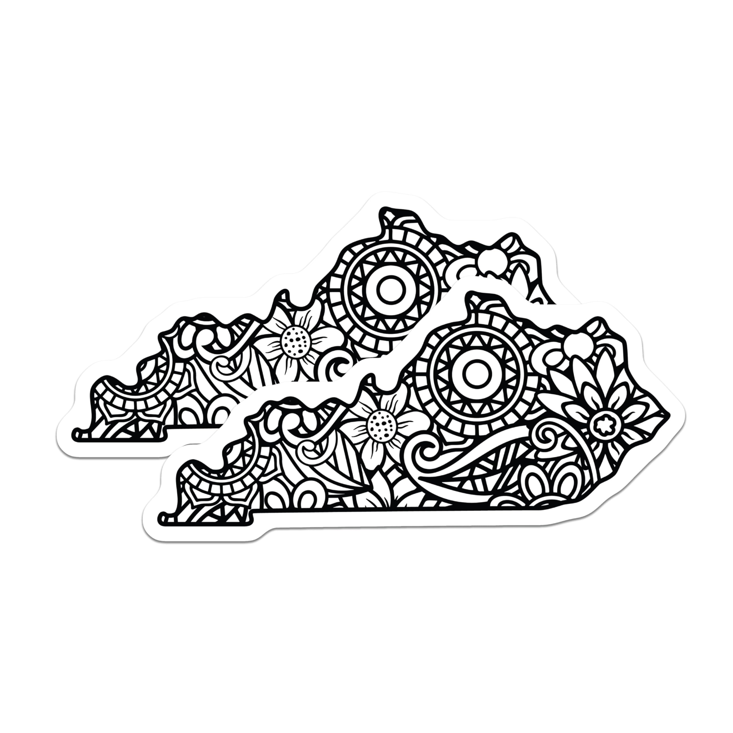 (2 Pack) Kentucky State Outline Magnets - Detailed Floral Mandala Zen Art - Bluegrass State Pride Refrigerator Decor - 5 Inches On Longest Side - Thick Durable Magnet - Made in USA - MAG19073