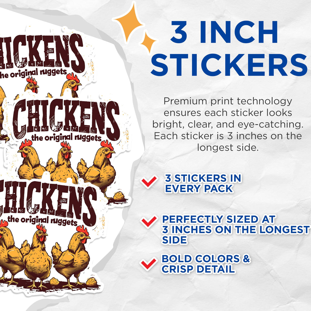 (3 Pack) Chicken Decals - Funny Chicken Nuggets - Laptop Decals - 3 Inches On Longest Side - Easy Peel & Apply - Made in USA - 3MCS1453