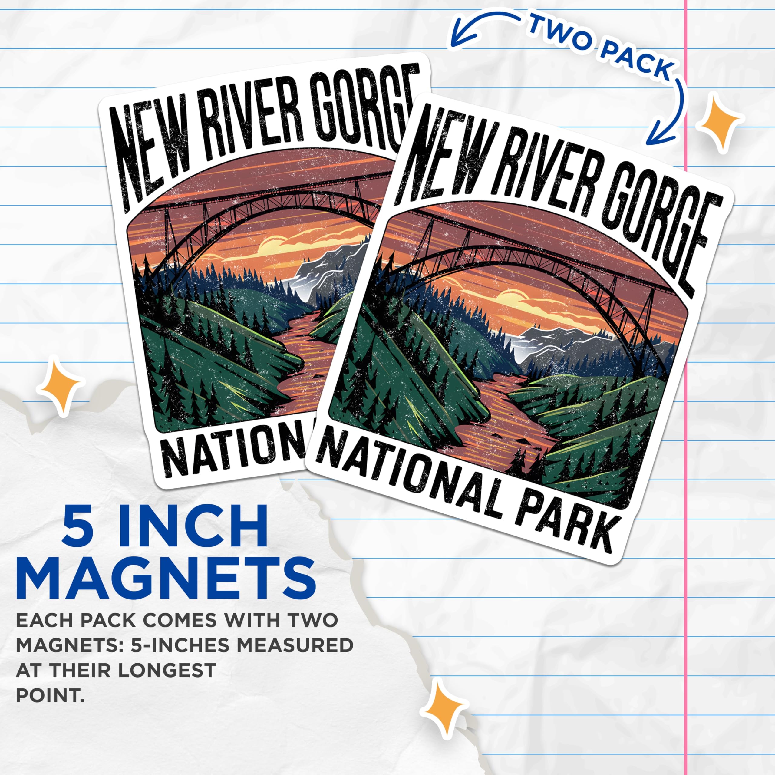 (2 Pack) New River Gorge Magnets - National Park Souvenir - USA Travel Decor - 5" On Longest Side - Premium Magnet - for Cars, Refrigerators, Toolboxes, Lockers - Made in USA - MAG18263