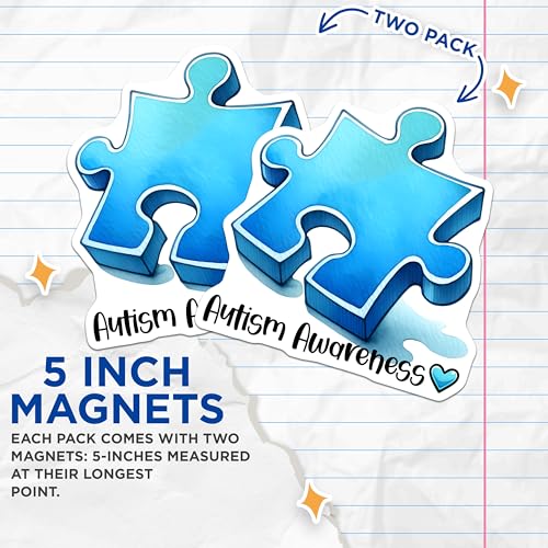 (2 Pack) Autism Awareness Magnets - Puzzle Piece Design - Support Autism Awareness - 5" On Longest Side - for Cars, Fridges, Toolboxes - Made in USA - MAG8124