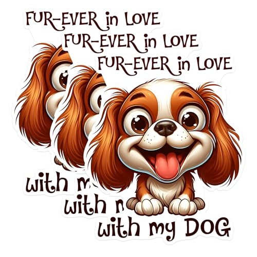 (3 Pack) Cavalier Spaniel Decals - Fur Ever in Love Decal - Dog Lover Laptop Decal - 3 Inches On Longest Side - Easy Peel & Apply - Made in USA - 3MCS1276