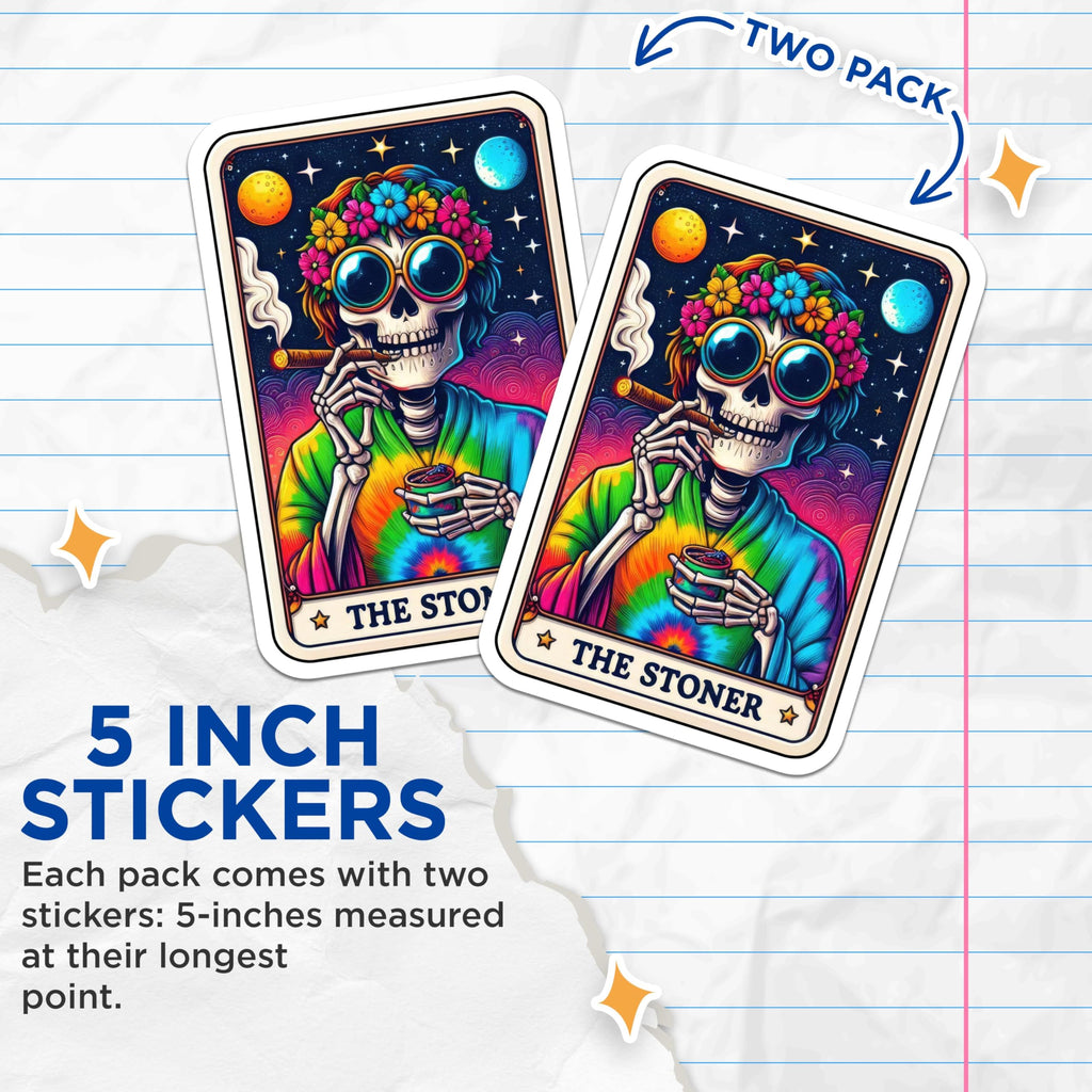 (2 Pack) The Stoner Stickers - Psychedelic Skull Stickers - Bohemian Art Stickers - 5" On Longest Side - Sticks to Smooth Flat Surfaces - Made in USA - BMCS4683