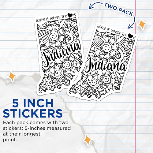 (2 Pack) Indiana Home Stickers - 5" On Longest Side - Sticks to Smooth Flat Surfaces - Made in USA - BMCS9060 - BMCS9060