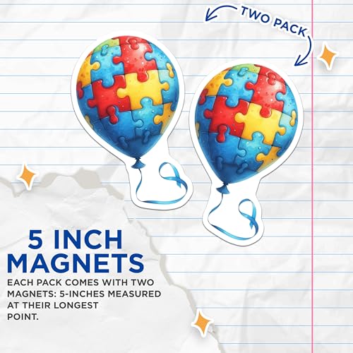 (2 Pack) Jigsaw Puzzle Balloon Magnets - Autism Awareness - Fun Puzzle Piece Decoration - 5" On Longest Side - for Cars, Fridges, Toolboxes - Made in USA - MAG7049