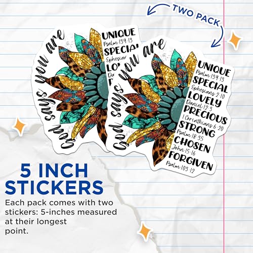 (2 Pack) God Says You are Stickers - Motivational Stickers - Inspirational Quote Stickers - 5" On Longest Side - Sticks to Smooth Flat Surfaces - Made in USA - BMCS6187