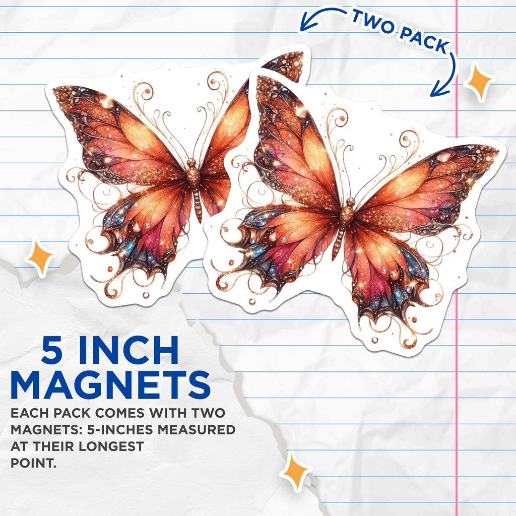 (2 Pack) Luminous Butterfly Magnets - Whimsical Nature Decor - Ethereal Fantasy Art - Magical Insect Fridge Decor - 5 Inches On Longest Side - Thick Durable Magnet - Made in USA - MAG39553