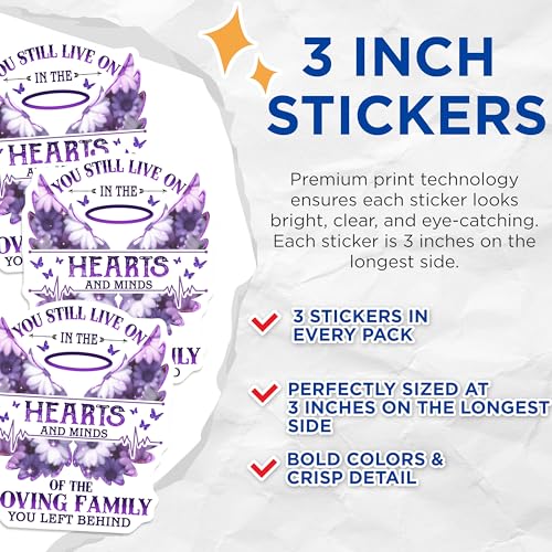 (3 Pack) Memorial Decals - Remembrance Decals - Loss of Loved One - 3 Inches On Longest Side - Easy Peel & Apply - Made in USA - 3MCS4993