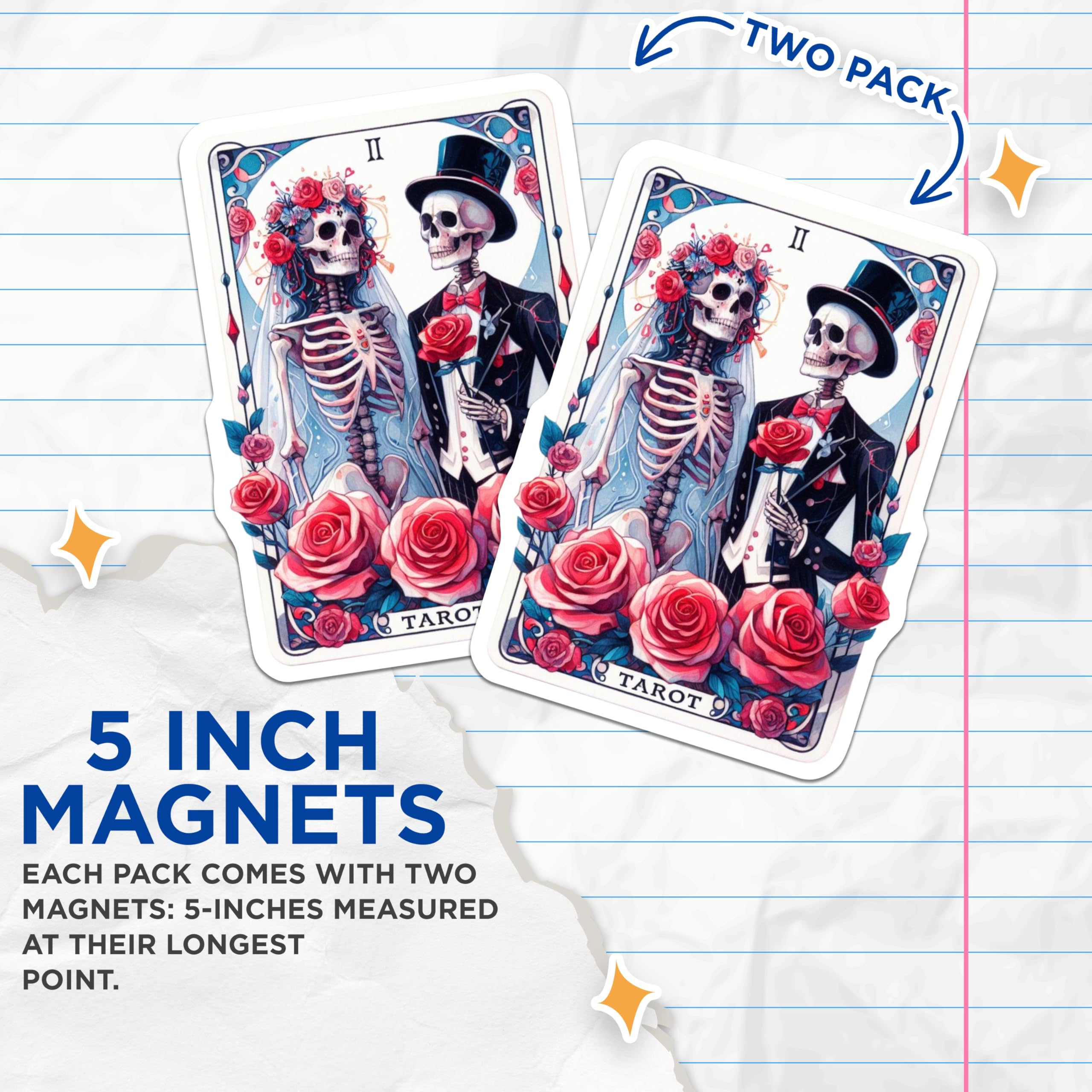 (2 Pack) Skeleton Wedding Magnets - Gothic Romance Tarot Card Art - Dia de Los Muertos Eternal Love Refrigerator Decor - 5 Inches On Longest Side - Thick Durable Magnet - Made in USA - MAG21652