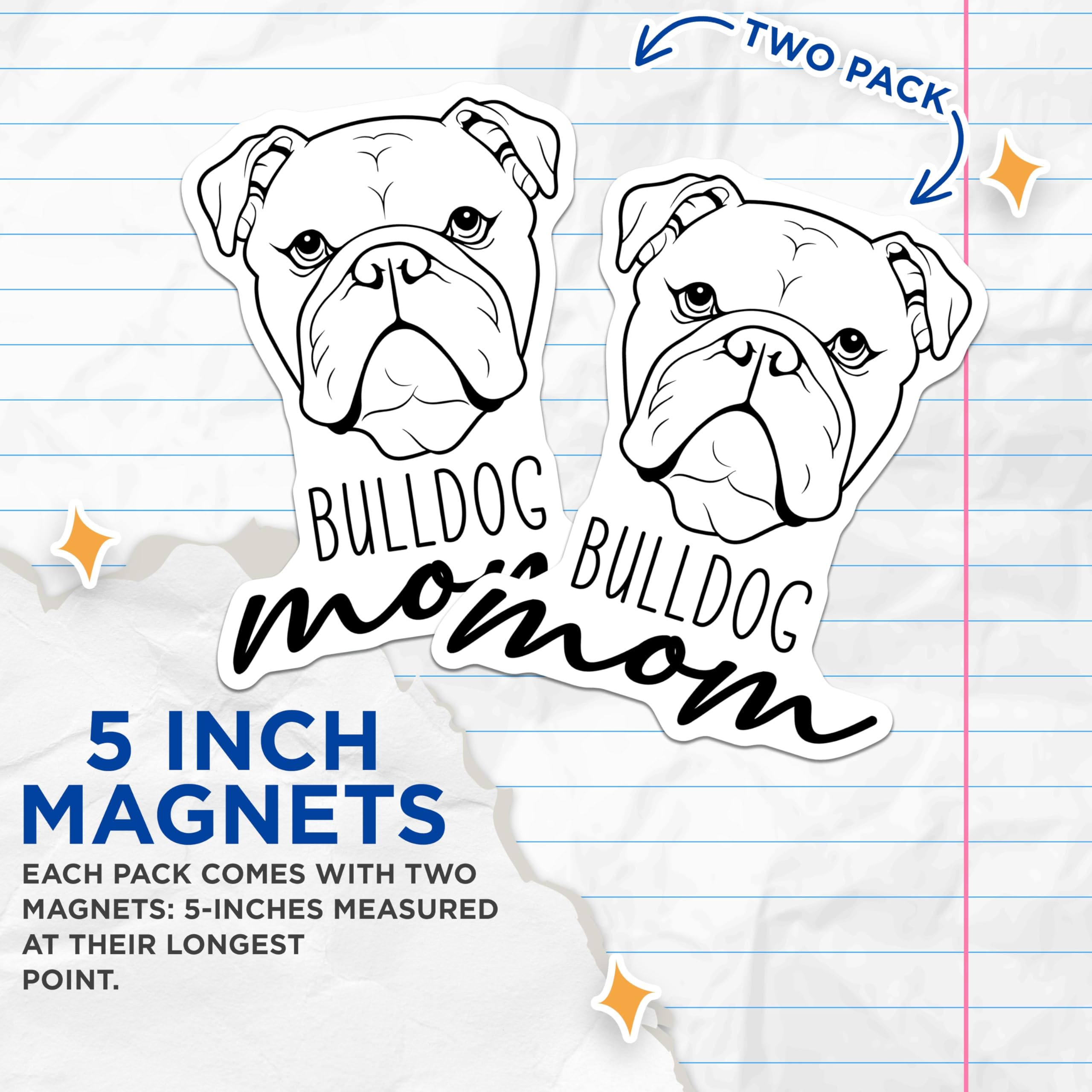 (2 Pack) Bulldog Mom Magnets - English Bulldog Decor - Pet Parent Refrigerator Accessory - 5 Inches On Longest Side - Thick Durable Magnet - Made in USA - MAG27028