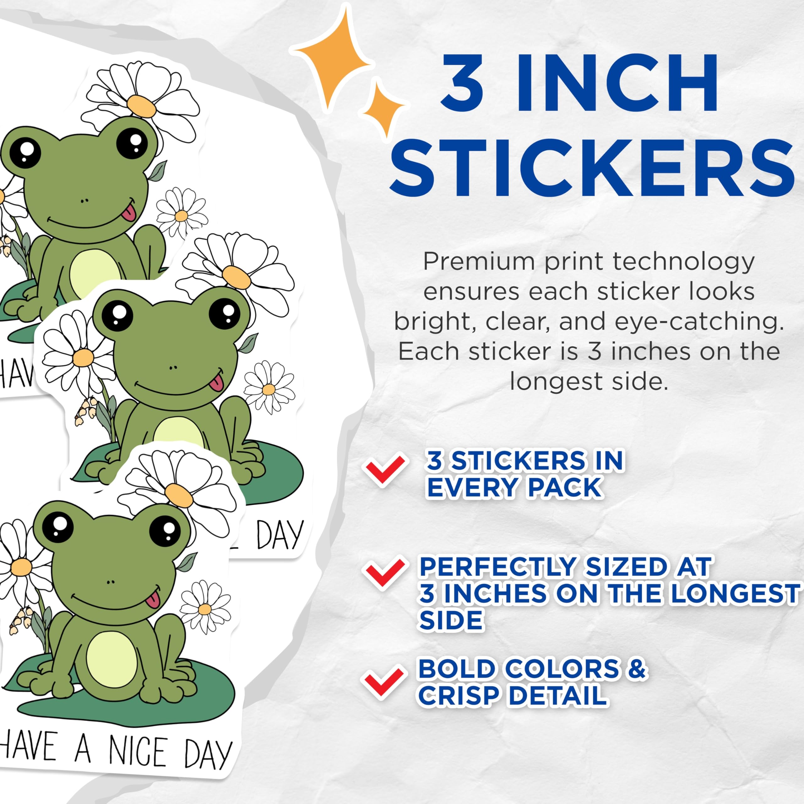 (3 Pack) Frog Laptop Decals - Cute Frog Stickers - Have a Nice Day Decal- 3 Inches On Longest Side - Easy Peel & Apply - Made in USA - 3MCS5338