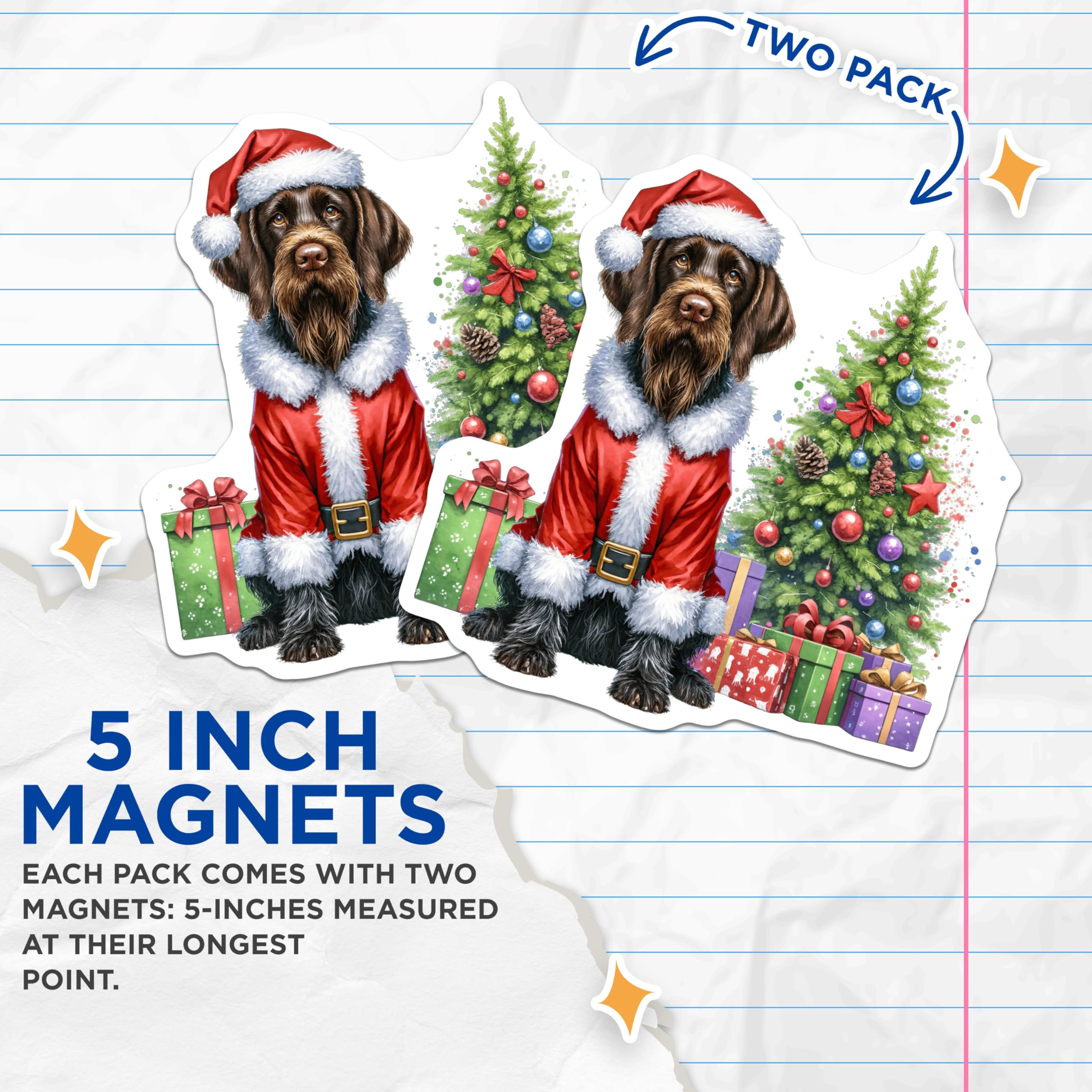 (2 Pack) Santa Dog Magnets - Christmas Wirehaired Pointer - Holiday Pet Decor - 5 Inches On Longest Side - Thick Durable Magnet - Made in USA - MAG27788