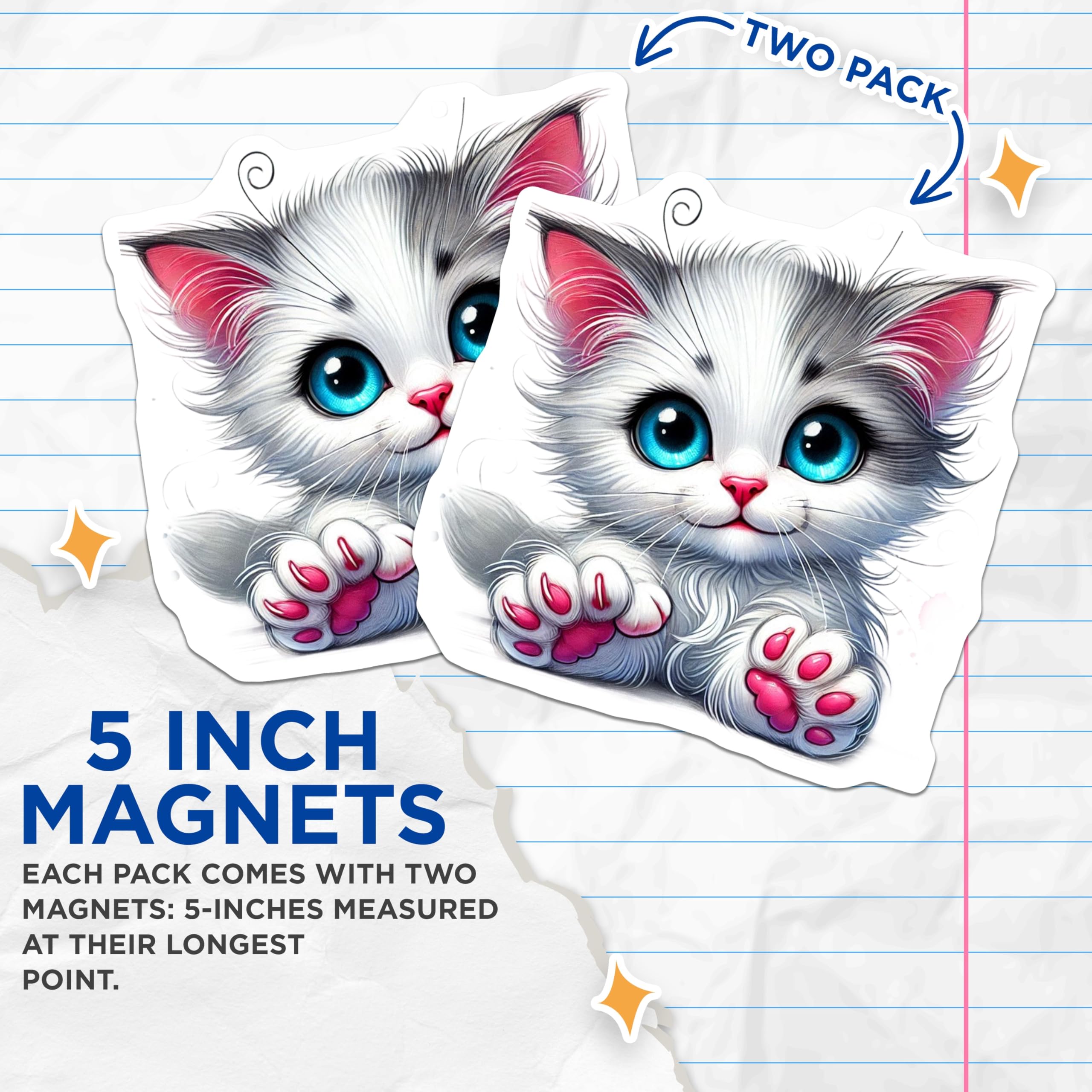 (2 Pack) Cute Kitten Magnets - Fridge Decor - Cat Lover Essentials - 5" On Longest Side - Premium Magnet - for Cars, Refrigerators, Toolboxes, Lockers - Made in USA - MAG15977