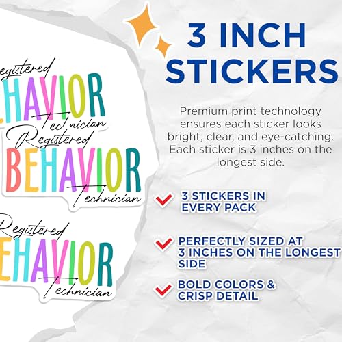 (3 Pack) Registered Behavior Technician Decals - RBT Decal - Colorful RBT Design - 3 Inches On Longest Side - Easy Peel & Apply - Made in USA - 3MCS1941