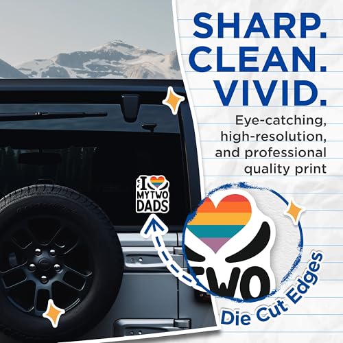 (2 Pack) LGBTQ+ Pride Stickers - I Love My Two Dads - Equality Stickers - Gay Pride Stickers - Inclusive Family - 5" On Longest Side - Sticks to Smooth Flat Surfaces - Made in USA - BMCS5085