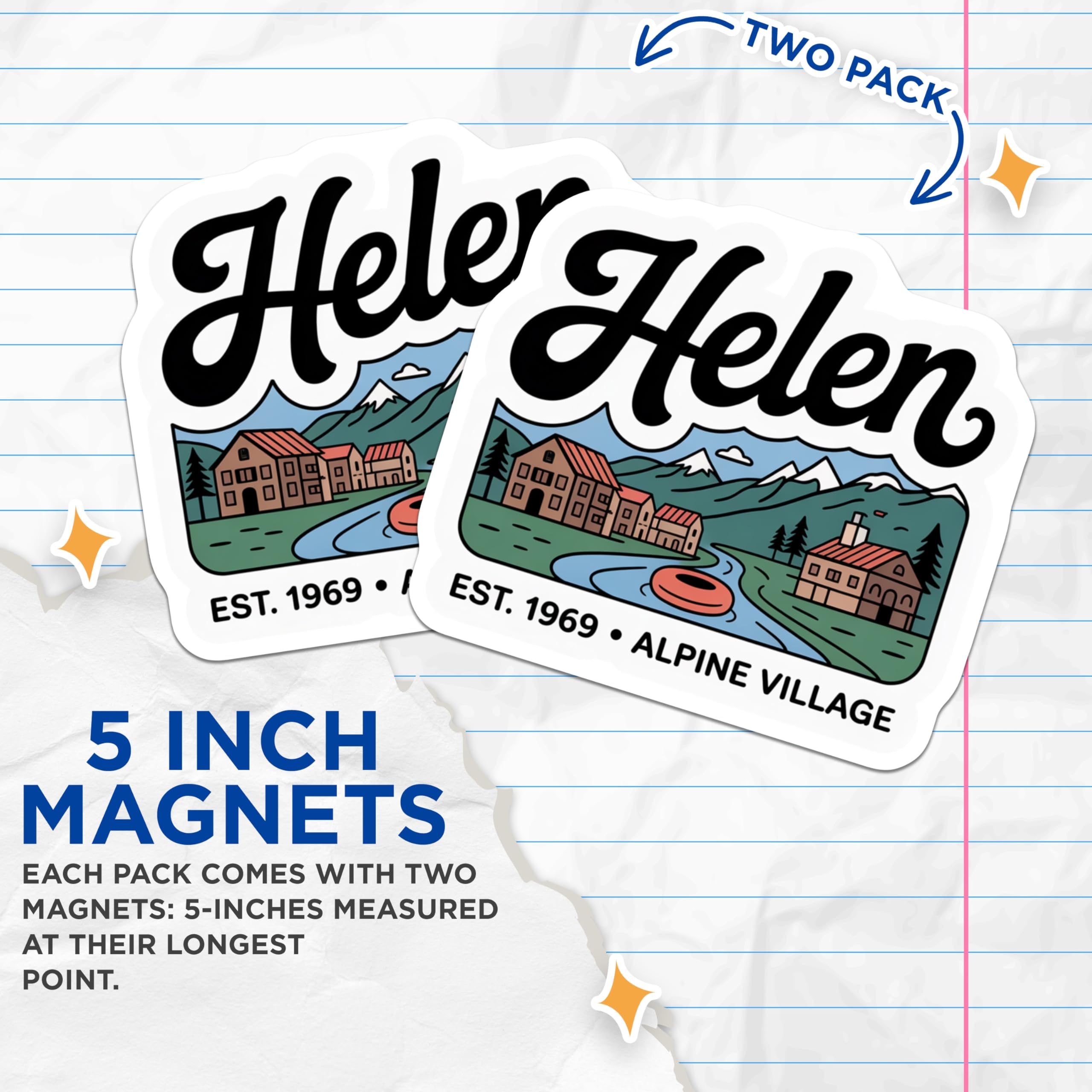 (2 Pack) Helen Georgia Magnets - Alpine Village Decor - Souvenir Travel Magnets - 5" On Longest Side - Premium Magnet - for Cars, Refrigerators, Toolboxes, Lockers - Made in USA - MAG18895