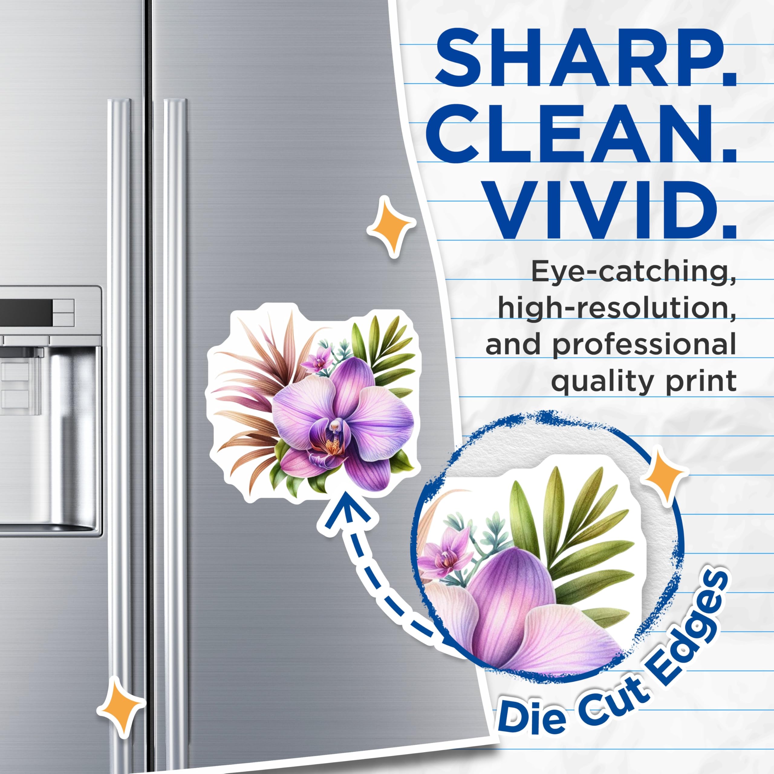 (2 Pack) Purple Orchid Magnets - Tropical Floral Decor - Botanical Refrigerator Accent - 5 Inches On Longest Side - Thick Durable Magnet - Made in USA - MAG20204