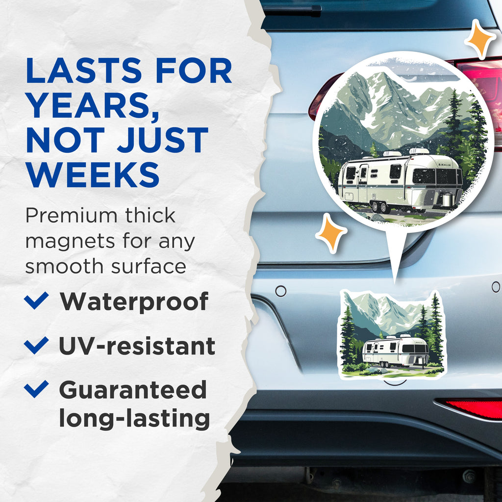 (2 Pack) RV Camping Magnets - Mountain Landscape Outdoor Adventure Trailer Decor - Fridge Decor Camper Nature Decor - 5" - Durable Magnet - Made in USA - MAG38134
