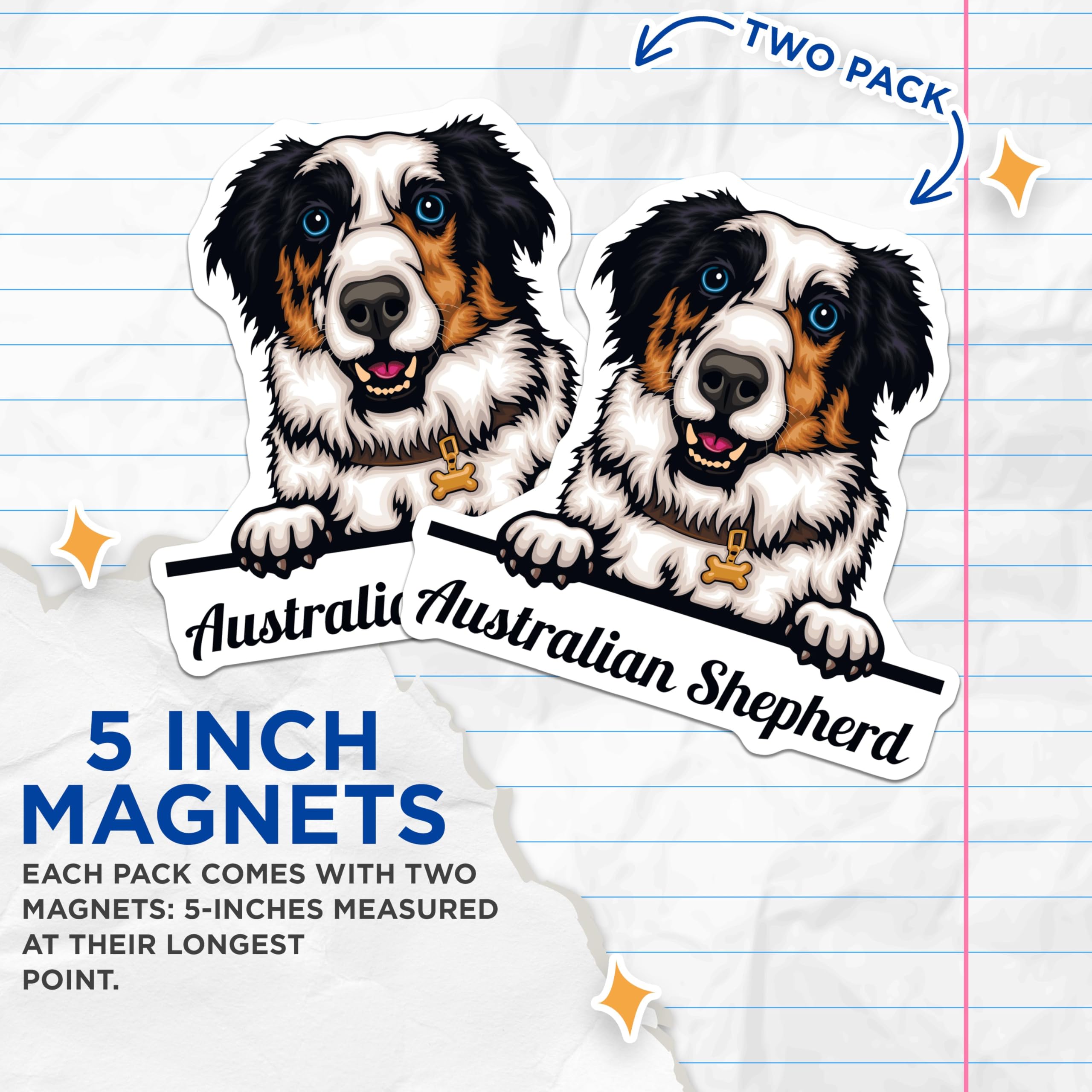 (2 Pack) Australian Shepherd Magnets - Dog Lover Gifts - Fridge - Pet Owner Home Magnet - 5" On Longest Side - for Cars, Fridges, Toolboxes - Made in USA - MAG4218