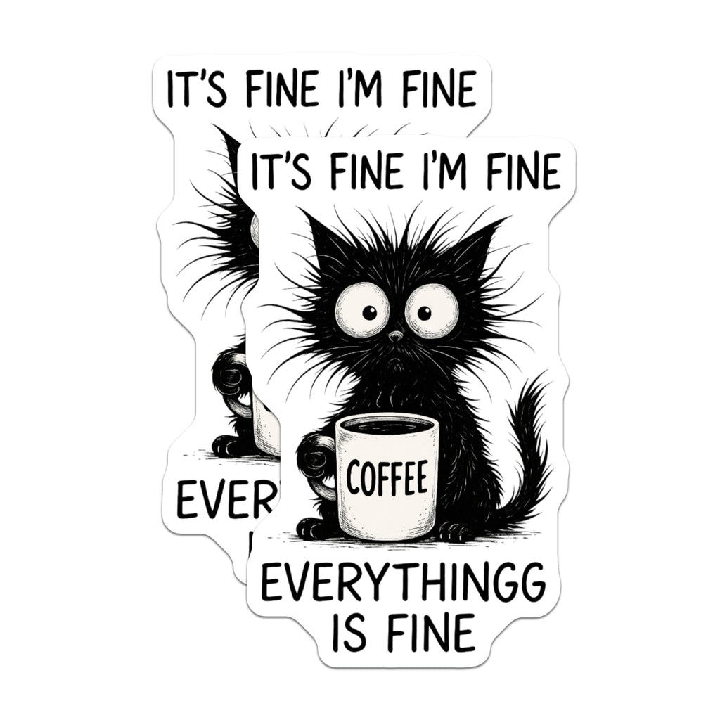 (2 Pack) Cat Coffee Magnets - Funny Feline Illustration - Everything is Fine Kitchen Decor - 5" On Longest Side - Premium Magnet - for Cars, Refrigerators, Toolboxes, Lockers - Made in USA - MAG15377
