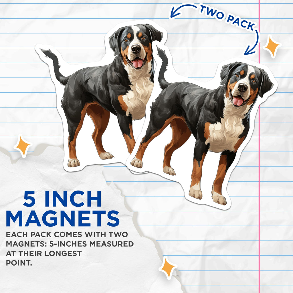 (2 Pack) Greater Swiss Mountain Dog Magnets - Swissy Breed Art - Dog Lover Home Decor - 5 Inches On Longest Side - Thick Durable Magnet - Made in USA - MAG28357