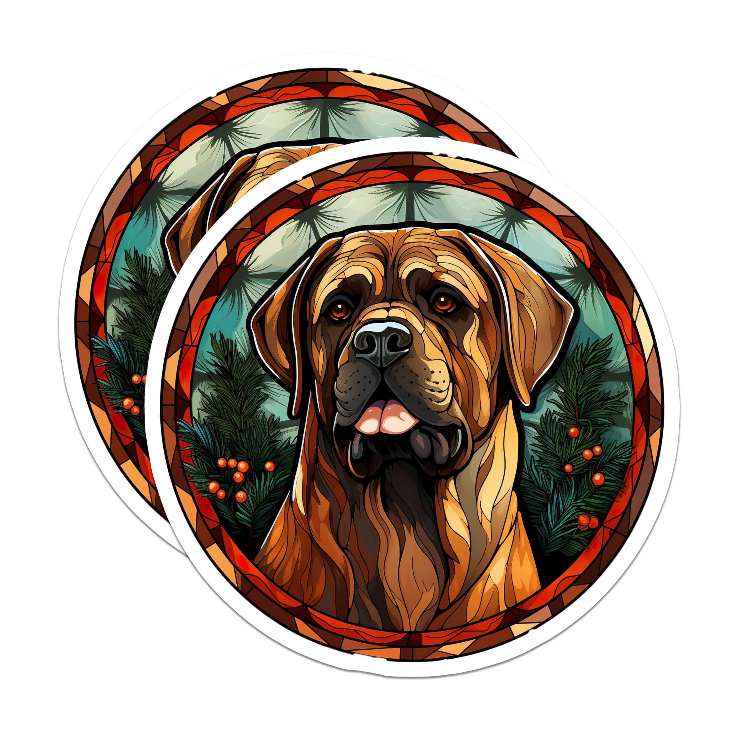 (2 Pack) Mastiff Dog Magnets - Stained Glass Art - Christmas Holiday Decor - 5 Inches On Longest Side - Thick Durable Magnet - Made in USA - MAG28528