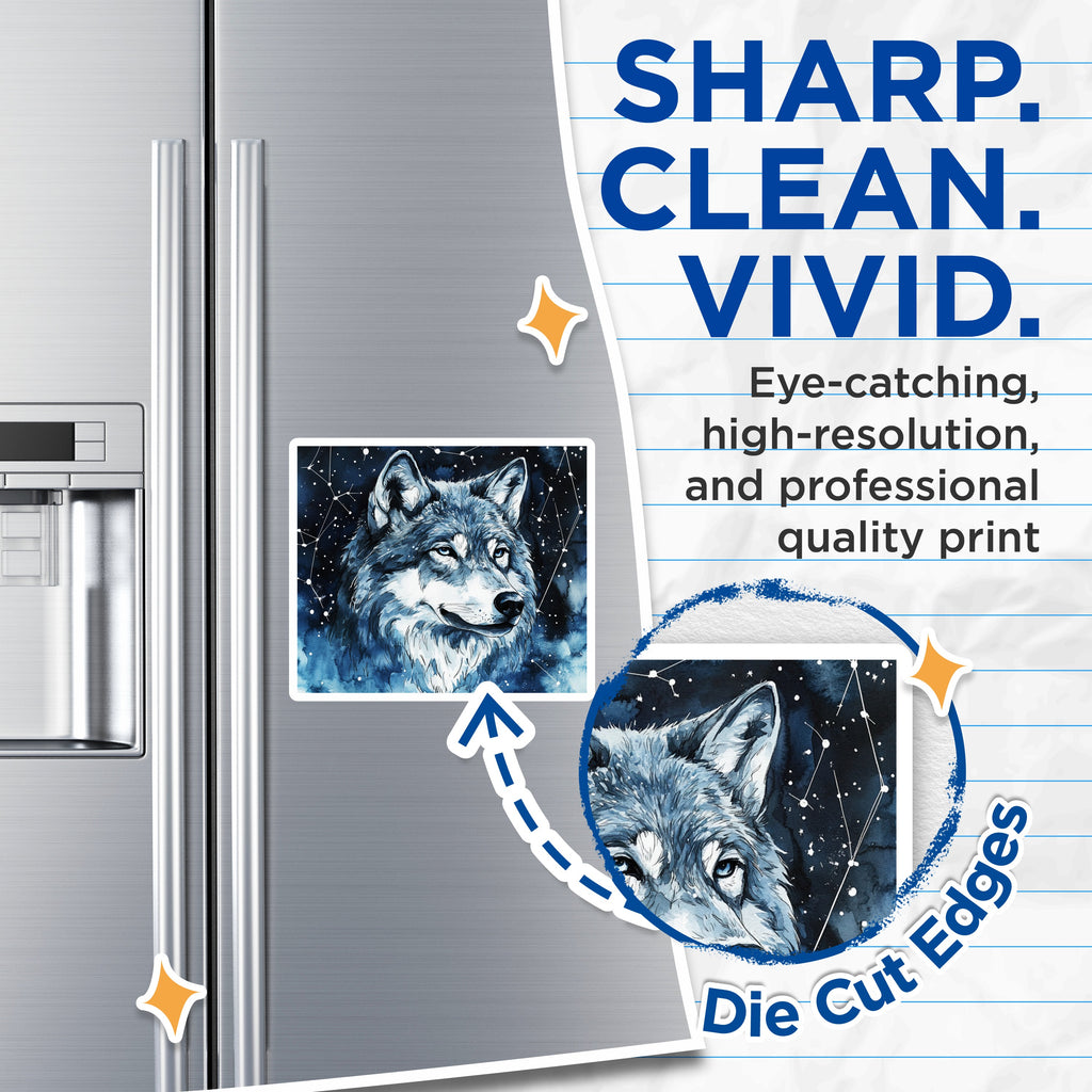 (2 Pack) Celestial Wolf Magnets - Watercolor Animal Fridge Decor - Starry Night Spirit Wildlife - 5 Inches On Longest Side - Thick Durable Magnet - Made in USA - MAG39726