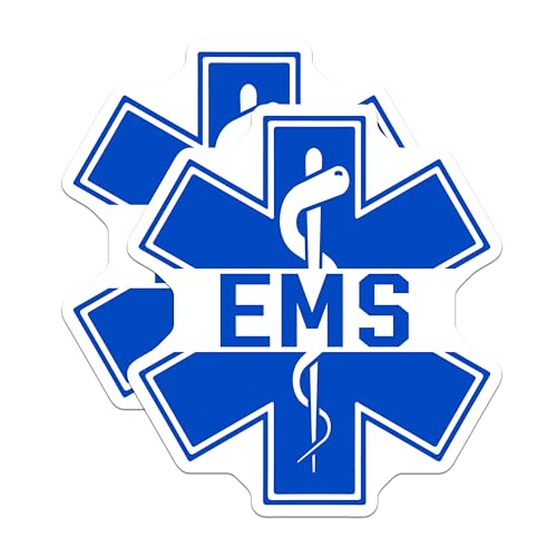 (2 Pack) EMS Star of Life Stickers - Emergency Medical Services Decal - Paramedic Vinyl Stickers - 5" On Longest Side - Sticks to Smooth Flat Surfaces - Made in USA - BMCS5151