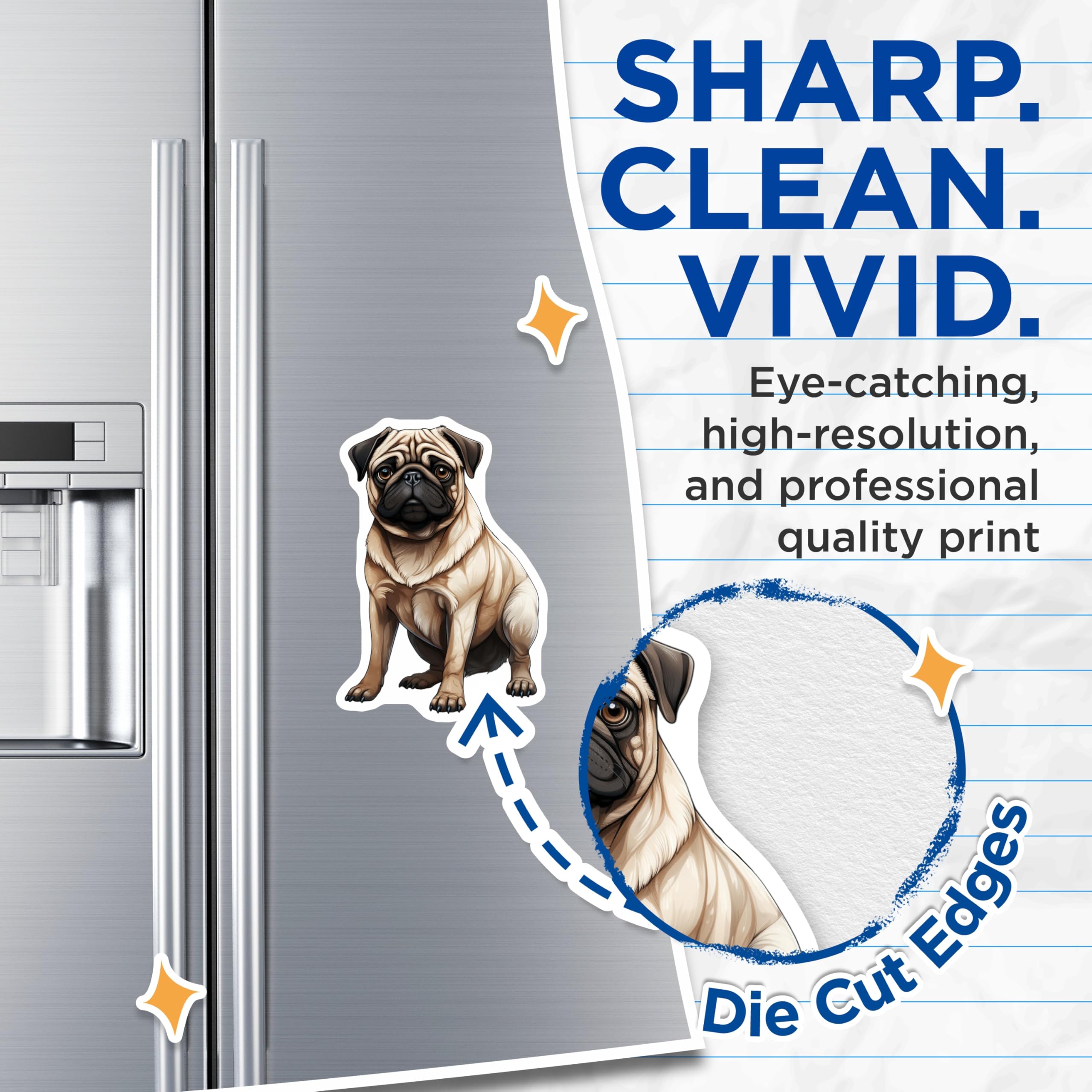 (2 Pack) Pug Magnets - Cute Dog Refrigerator Decor - Pet Lover Accessories - Animal Fridge Art - 5 Inches On Longest Side - Thick Durable Magnet - Made in USA - MAG24762