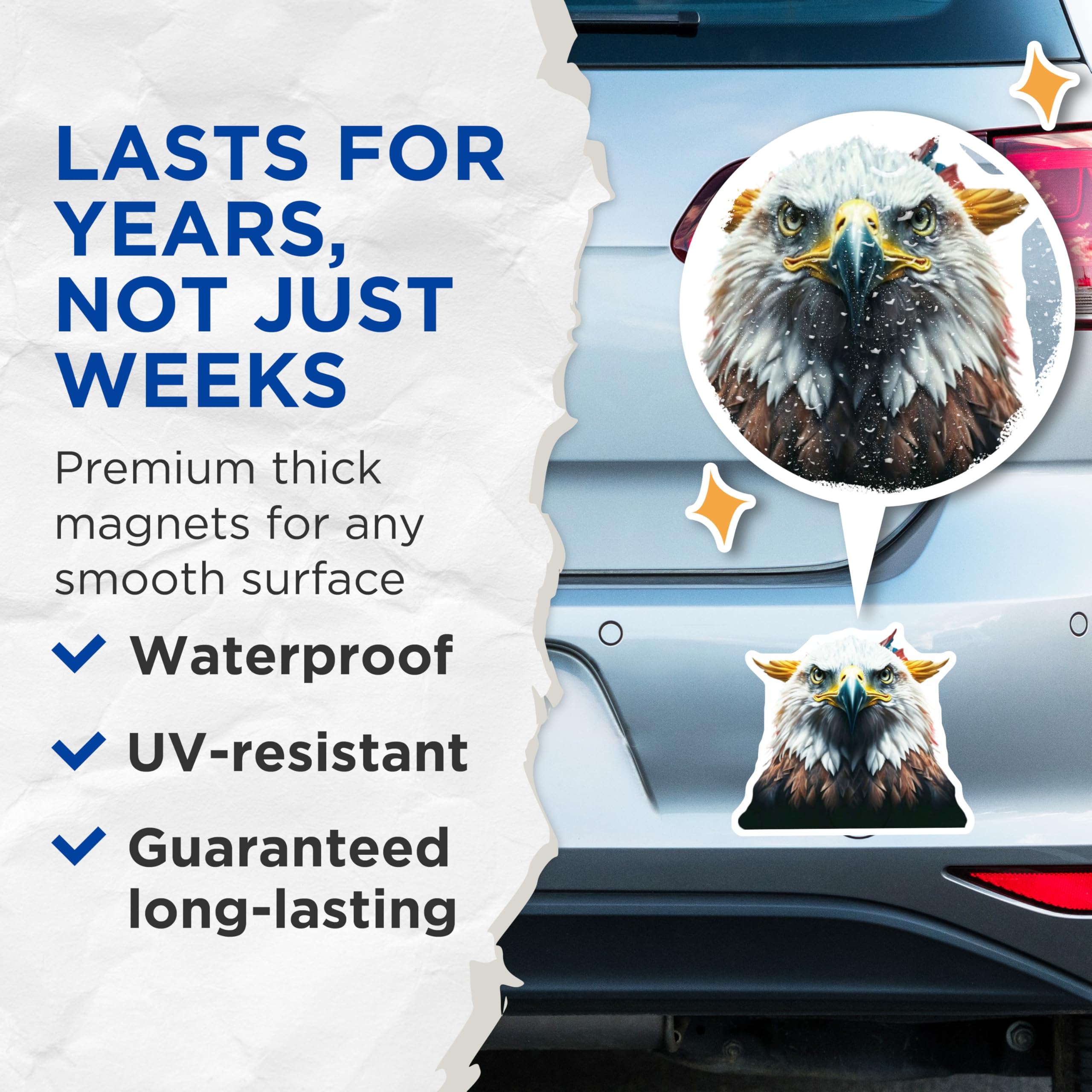 (2 Pack) Bald Eagle Head Magnets - American Patriotic Decor - USA National Bird Art - Wildlife Fridge Magnets - 5 Inches On Longest Side - Thick Durable Magnet - Made in USA - MAG22009