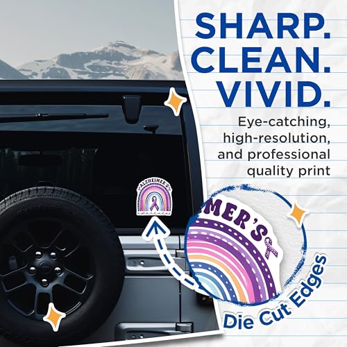 (2 Pack) Alzheimer's Awareness Stickers - Purple Ribbon - Support Awareness Decals - 5" On Longest Side - Sticks to Smooth Flat Surfaces - Made in USA - BMCS9794