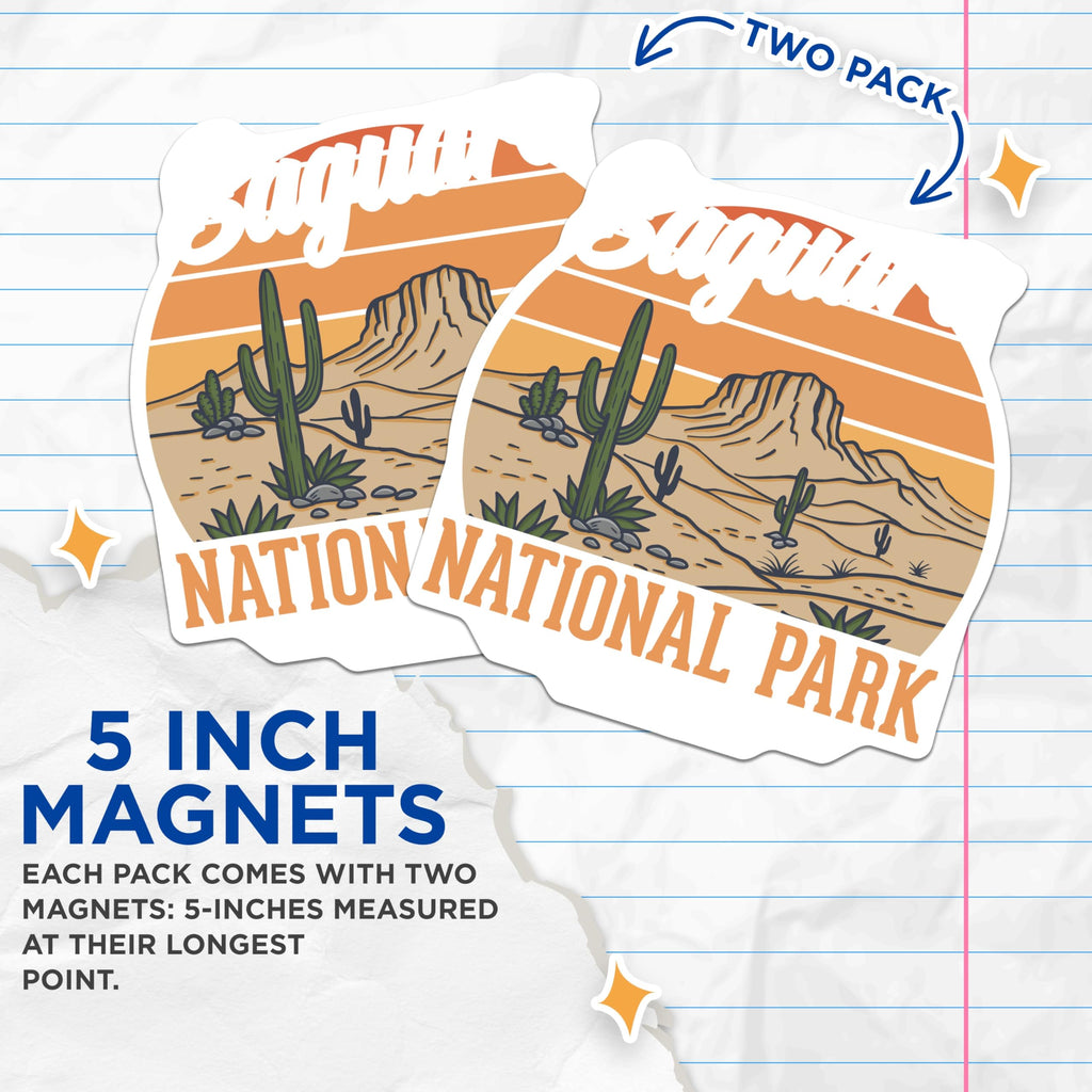 (2 Pack) Saguaro National Park Magnets - Arizona Desert Scenery - Southwestern Decor Magnet - 5" On Longest Side - Premium Magnet - for Cars, Refrigerators, Toolboxes, Lockers - Made in USA - MAG18991