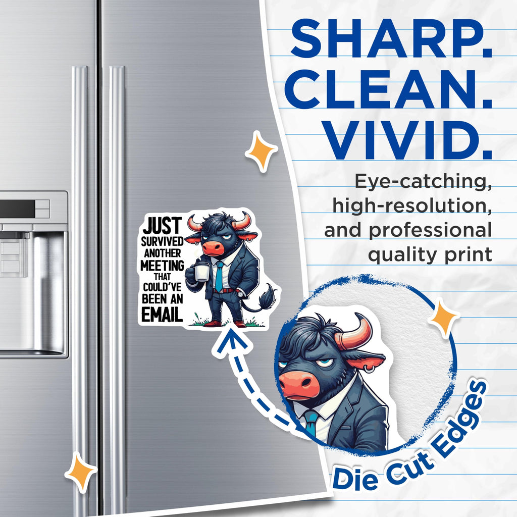 (2 Pack) Meeting Bull Magnets - Funny Office Decor - Coworker Humor - 5" On Longest Side - Premium Magnet - for Cars, Refrigerators, Toolboxes, Lockers - Made in USA - MAG16114