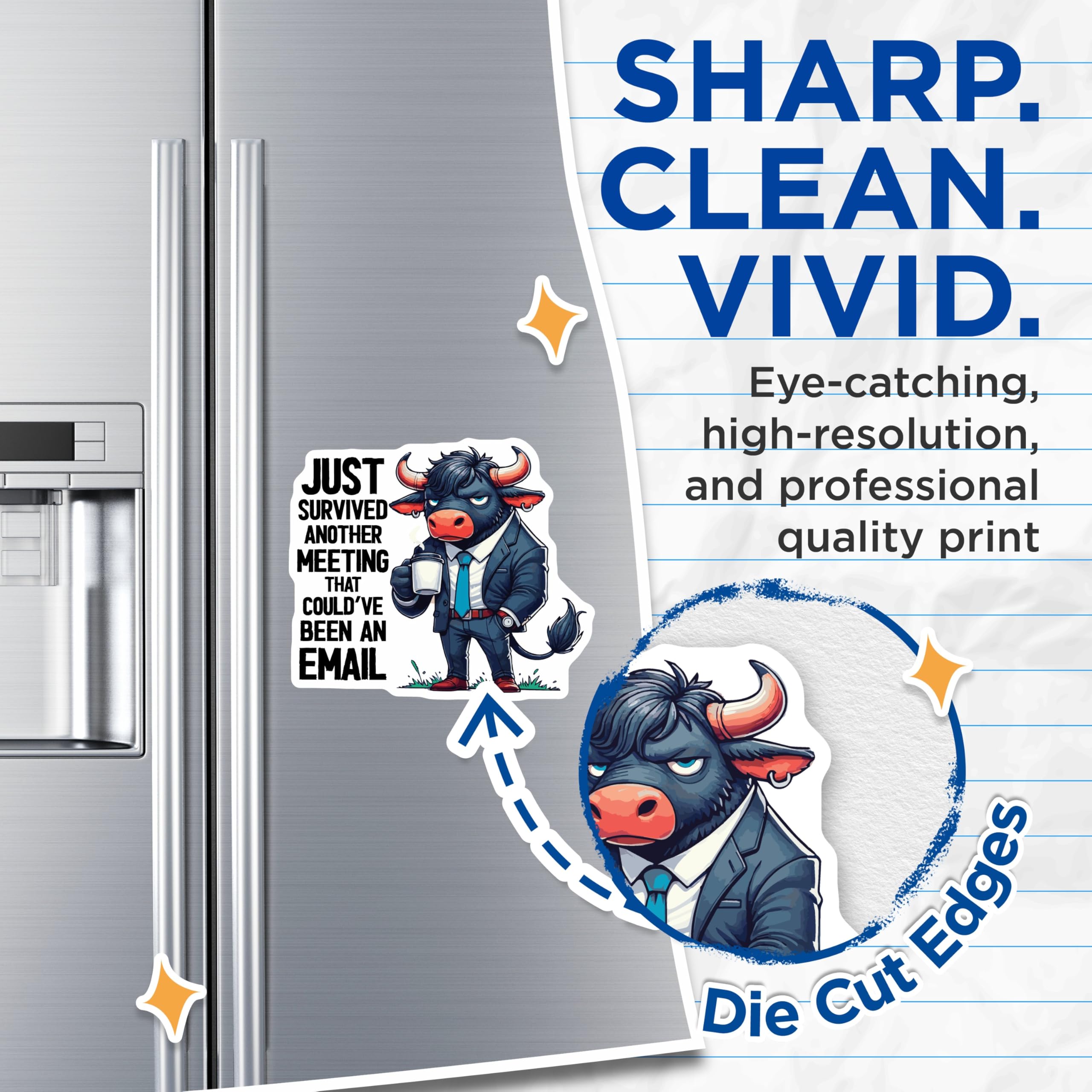 (2 Pack) Meeting Bull Magnets - Funny Office Decor - Coworker Humor - 5" On Longest Side - Premium Magnet - for Cars, Refrigerators, Toolboxes, Lockers - Made in USA - MAG16114