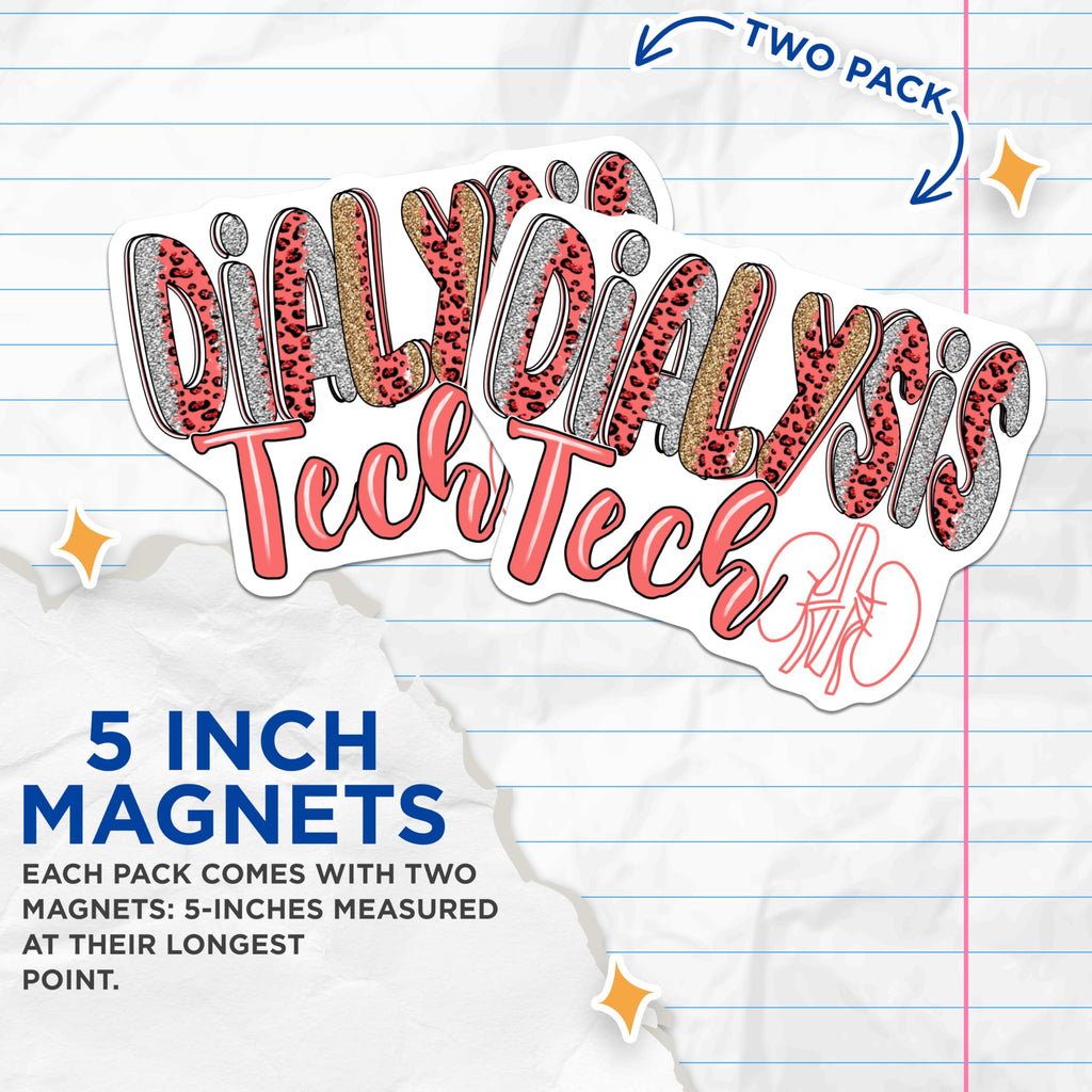 (2 Pack) Dialysis Tech Magnets - Kidney Art Magnet - Dialysis Technician Decor - 5" On Longest Side - Premium Magnet - for Cars, Refrigerators, Toolboxes, Lockers - Made in USA - MAG17235