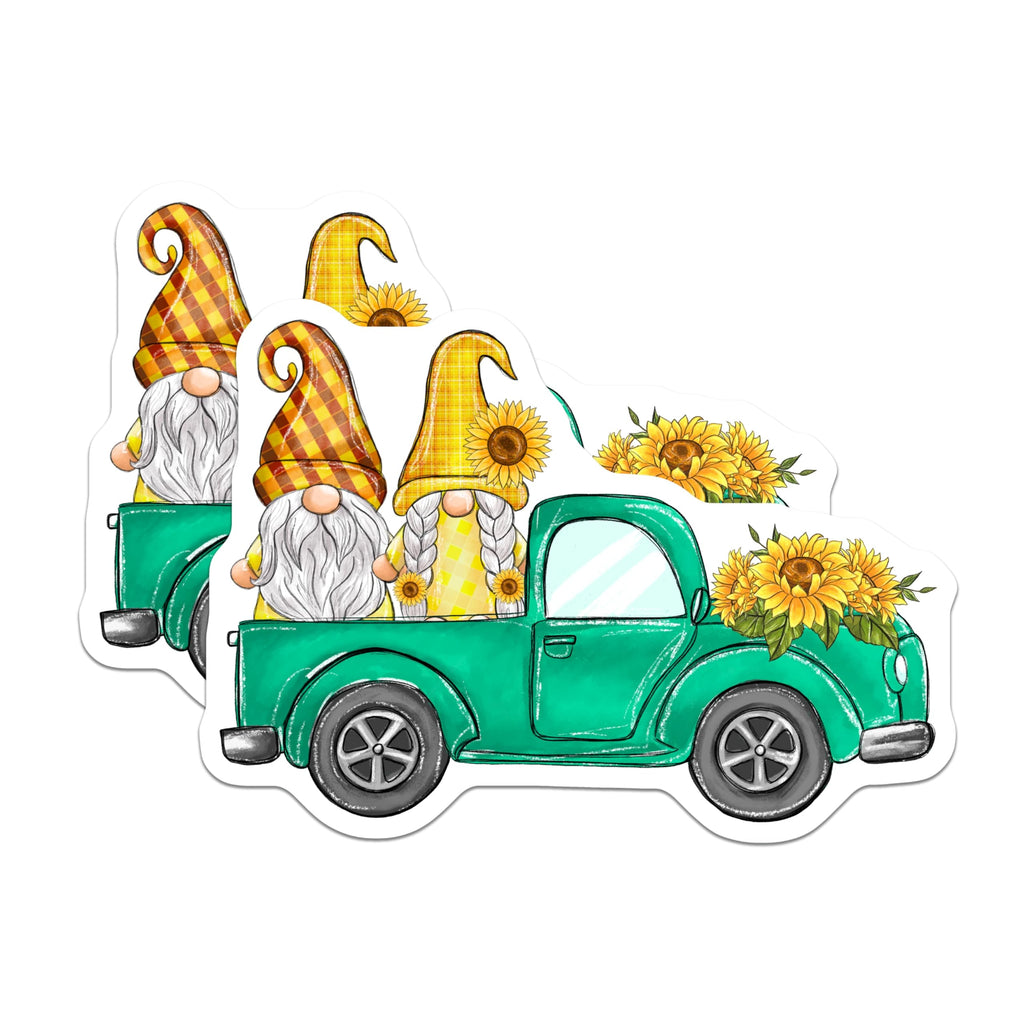 (2 Pack) Gnome Truck Magnets - Sunflower Decor - Fall Home Accessories - 5" On Longest Side - Premium Magnet - for Cars, Refrigerators, Toolboxes, Lockers - Made in USA - MAG14566