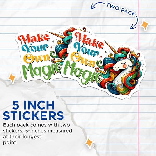 (2 Pack) Make Your Own Magic Stickers - Colorful Unicorn - Motivational Art - 5" On Longest Side - Sticks to Smooth Flat Surfaces - Made in USA - BMCS8057
