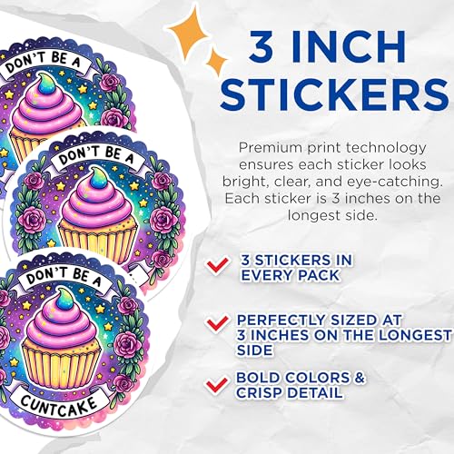 (3 Pack) Funny Cupcake Decals - Sarcastic Gift Decal - Novelty Laptop Decals - 3 Inches On Longest Side - Easy Peel & Apply - Made in USA - 3MCS0242