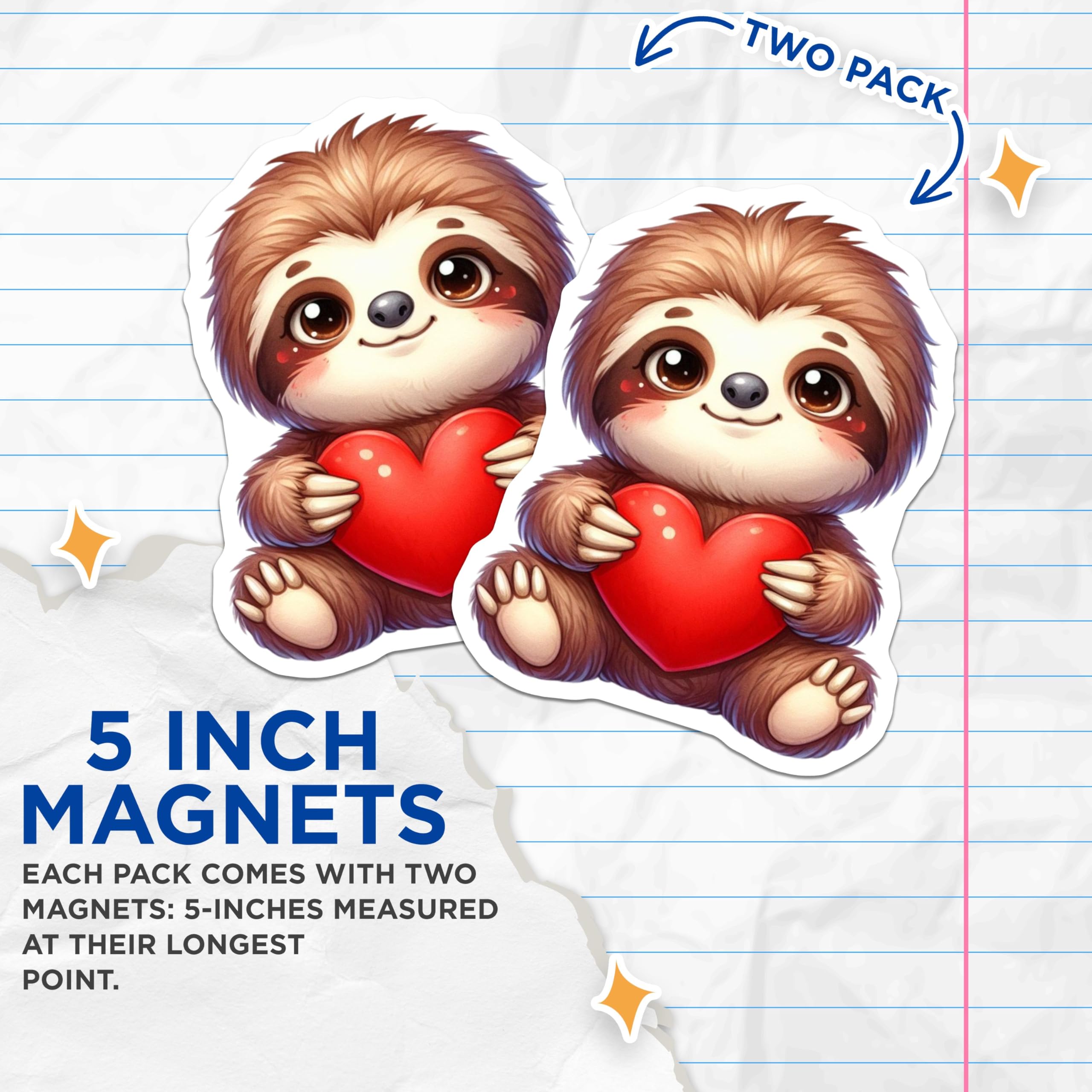(2 Pack) Cute Sloth Holding Heart Magnets - Adorable Animal Magnets - Kids Room - Fridge Magnets - Creative Gift Idea - 5" On Longest Side - for Cars, Fridges, Toolboxes - Made in USA - MAG3647