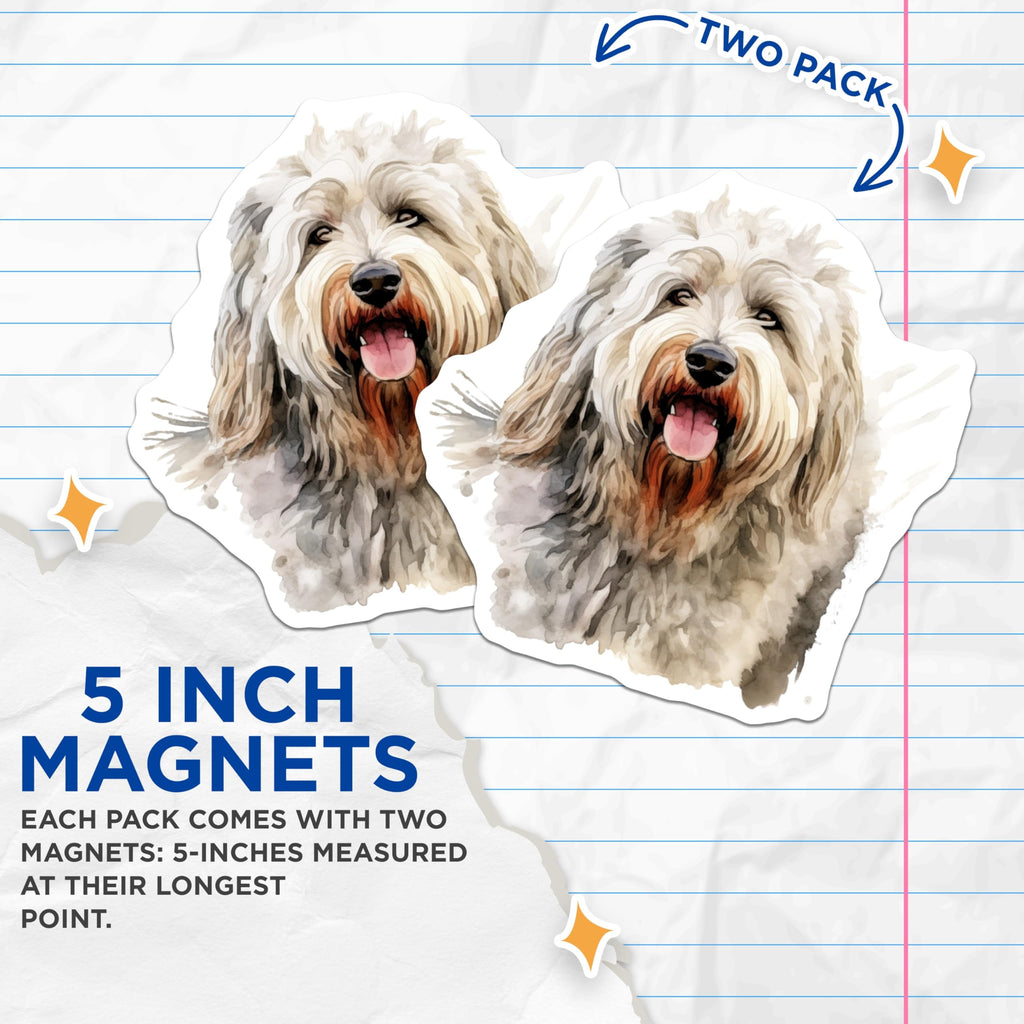 (2 Pack) Shaggy Dog Magnets - Watercolor Animal Art - Dog Lover Decor - 5 Inches On Longest Side - Thick Durable Magnet - Made in USA - MAG24593