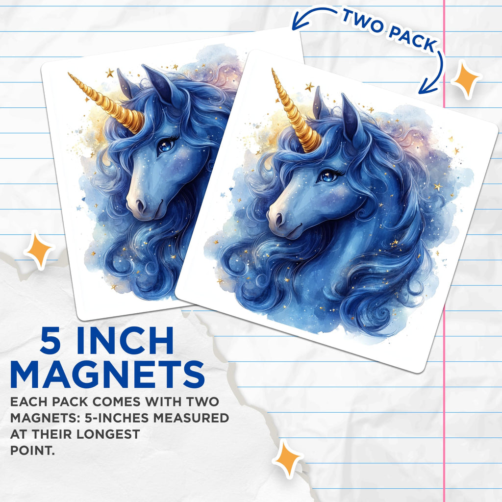 (2 Pack) Blue Unicorn Magnets - Magical Celestial Decor - Whimsical Fantasy Fridge Art - 5 Inches On Longest Side - Thick Durable Magnet - Made in USA - MAG28655