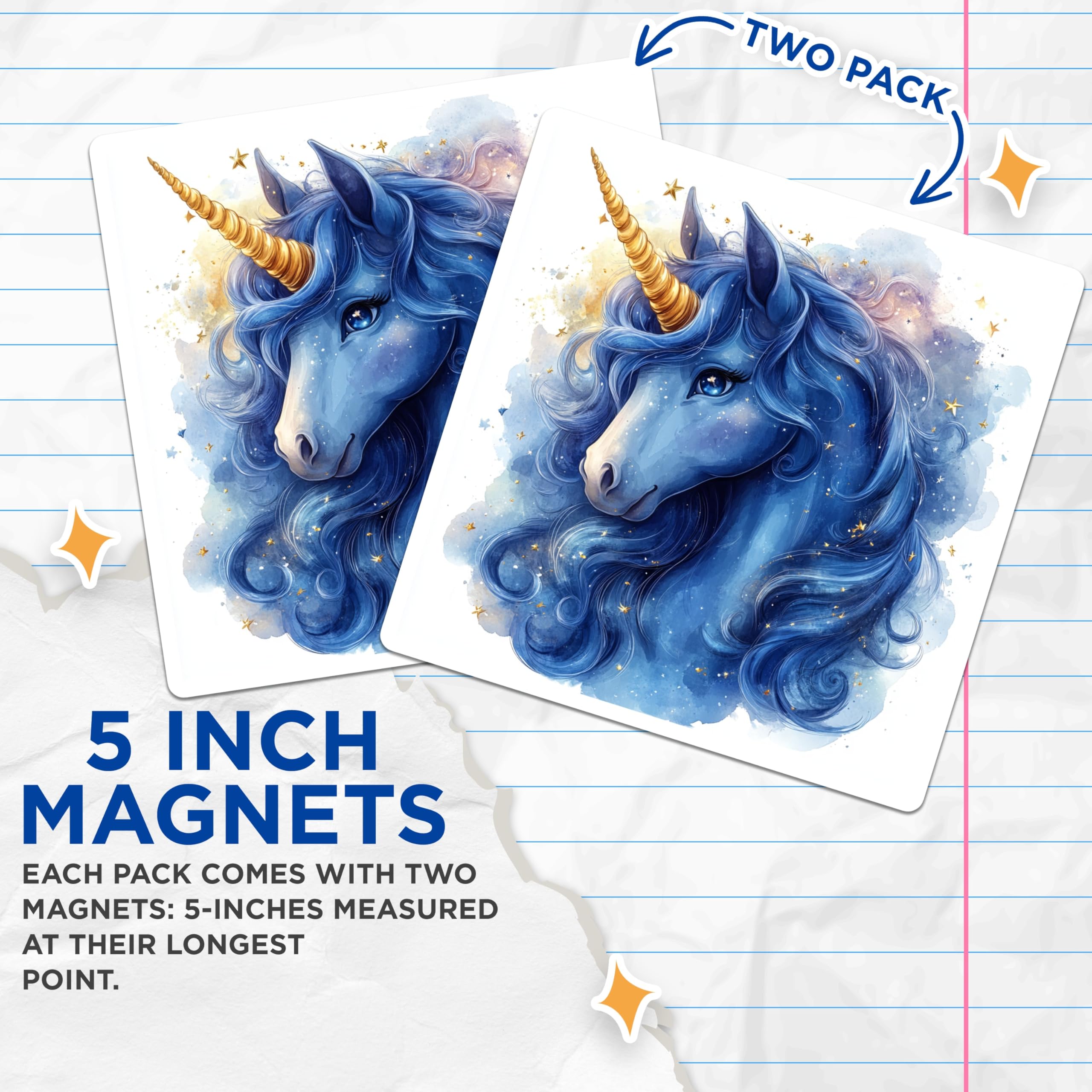 (2 Pack) Blue Unicorn Magnets - Magical Celestial Decor - Whimsical Fantasy Fridge Art - 5 Inches On Longest Side - Thick Durable Magnet - Made in USA - MAG28655